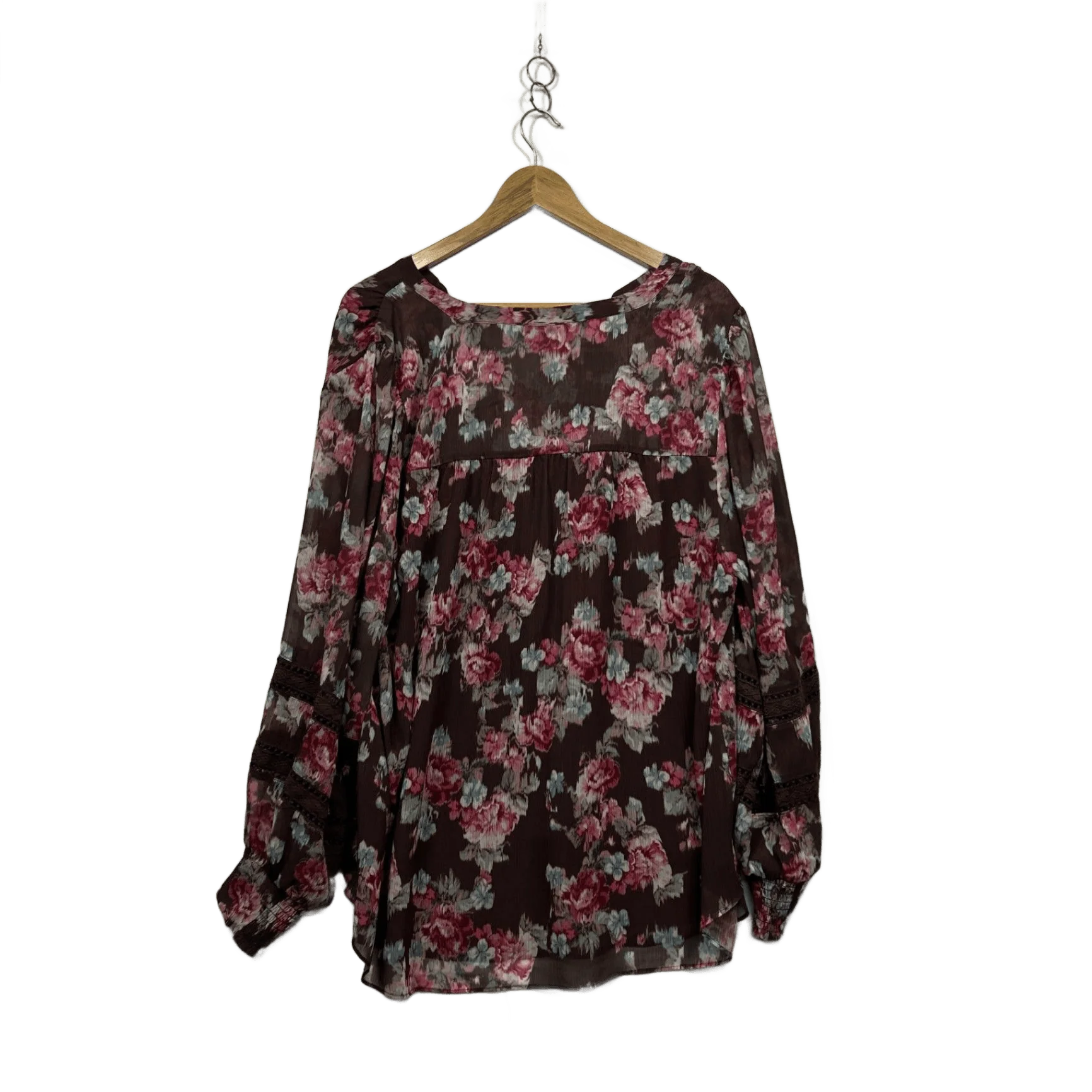 Just Jeans Brown Chocolate Floral Flowy Ruffle Blouse Top Size 18 - Image 2
