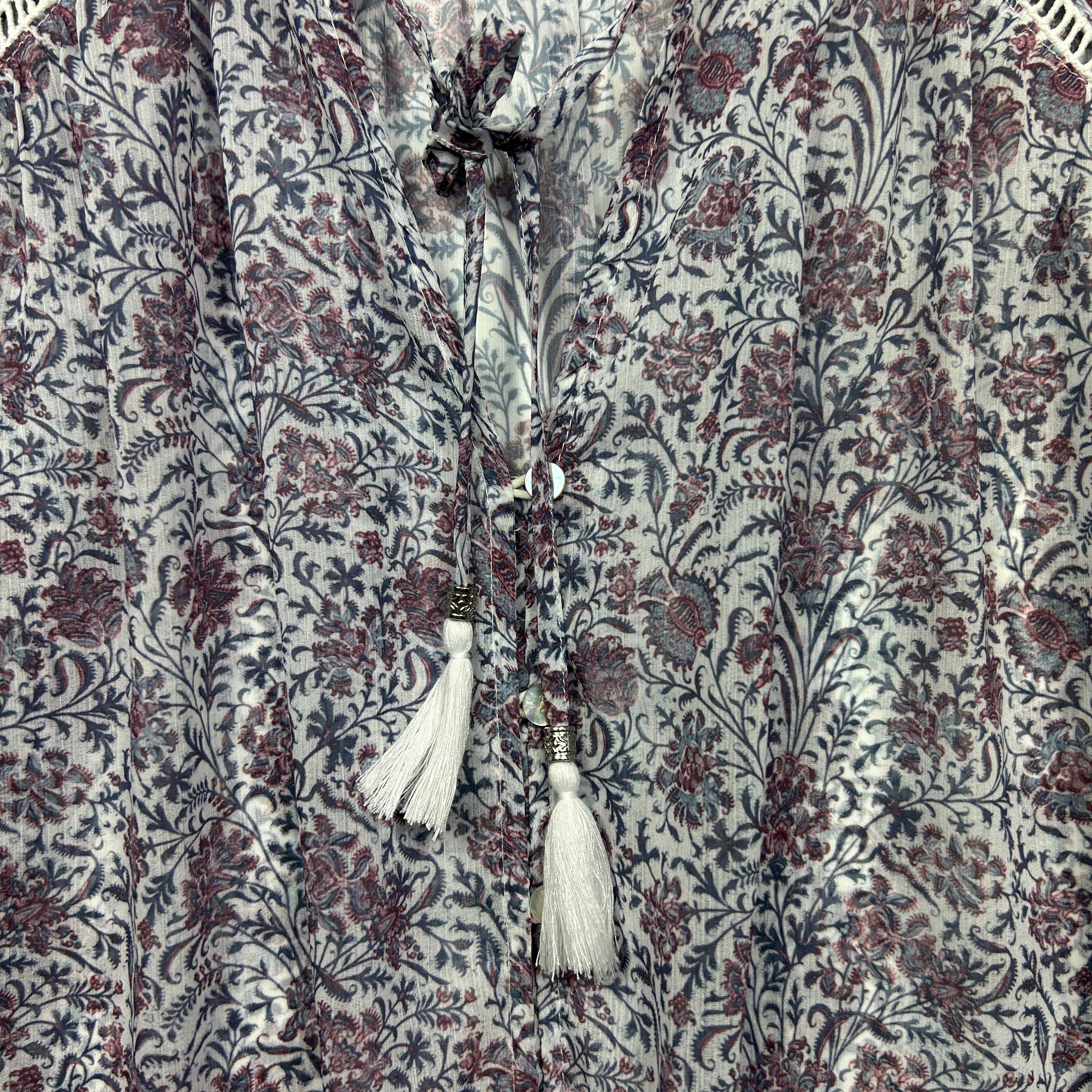 Just Jeans Grey Purple Floral Print Top - Size 14 - Image 5