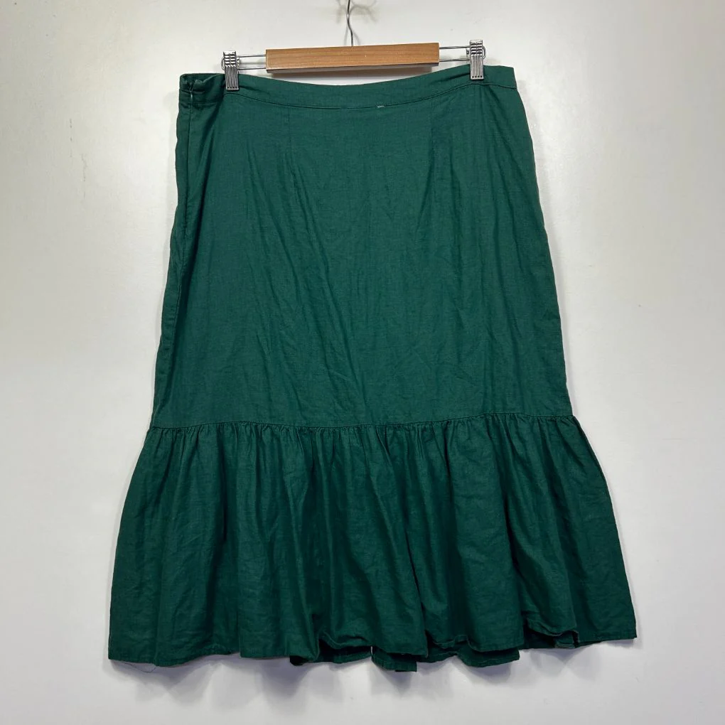 Katies Green Linen Tiered Midi Skirt - Size 14 - Image 2