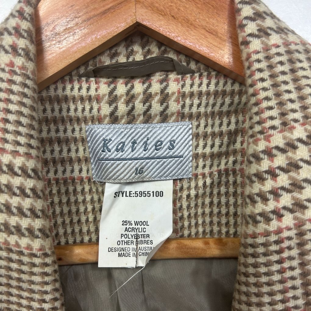 Vintage Katies Multicoloured Check Wool Blend Blazer - Size 16 - Image 4