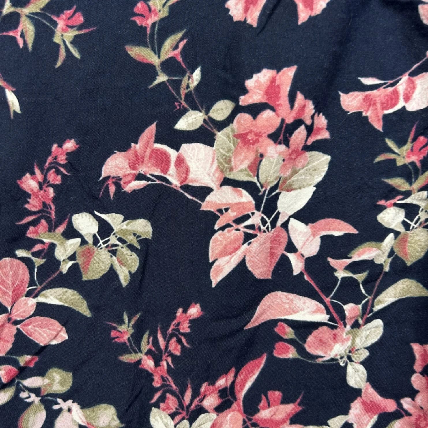 Katies  Navy Pink Floral 3/4 Sleeve Linen Blend Blouse Size 16 - Image 3