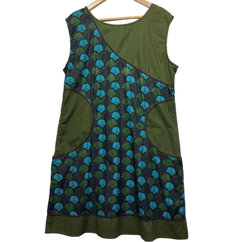 Keshet Green Fan Print Sleeveless Dress - Size L/XL - Image 2