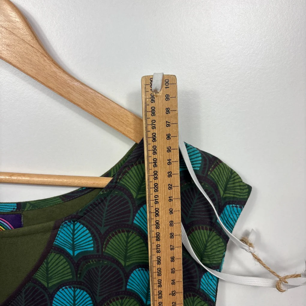 Keshet Green Fan Print Sleeveless Dress - Size L/XL - Image 6