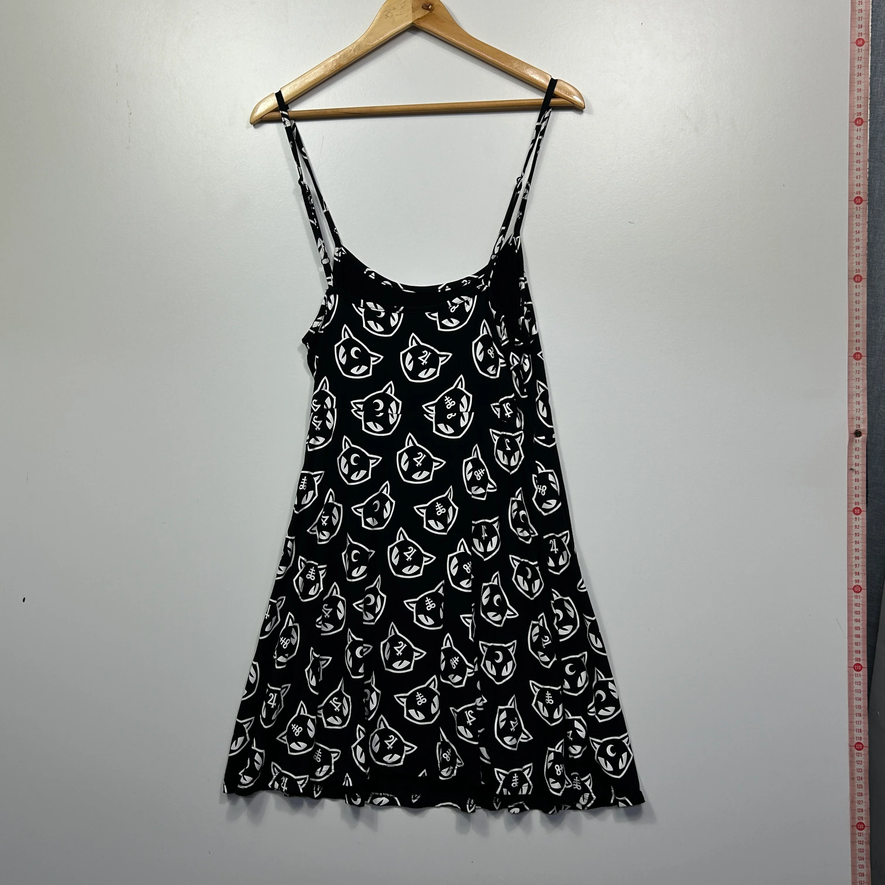 Killstar Black and White Cat Print Skater Dress - Size L - Image 2