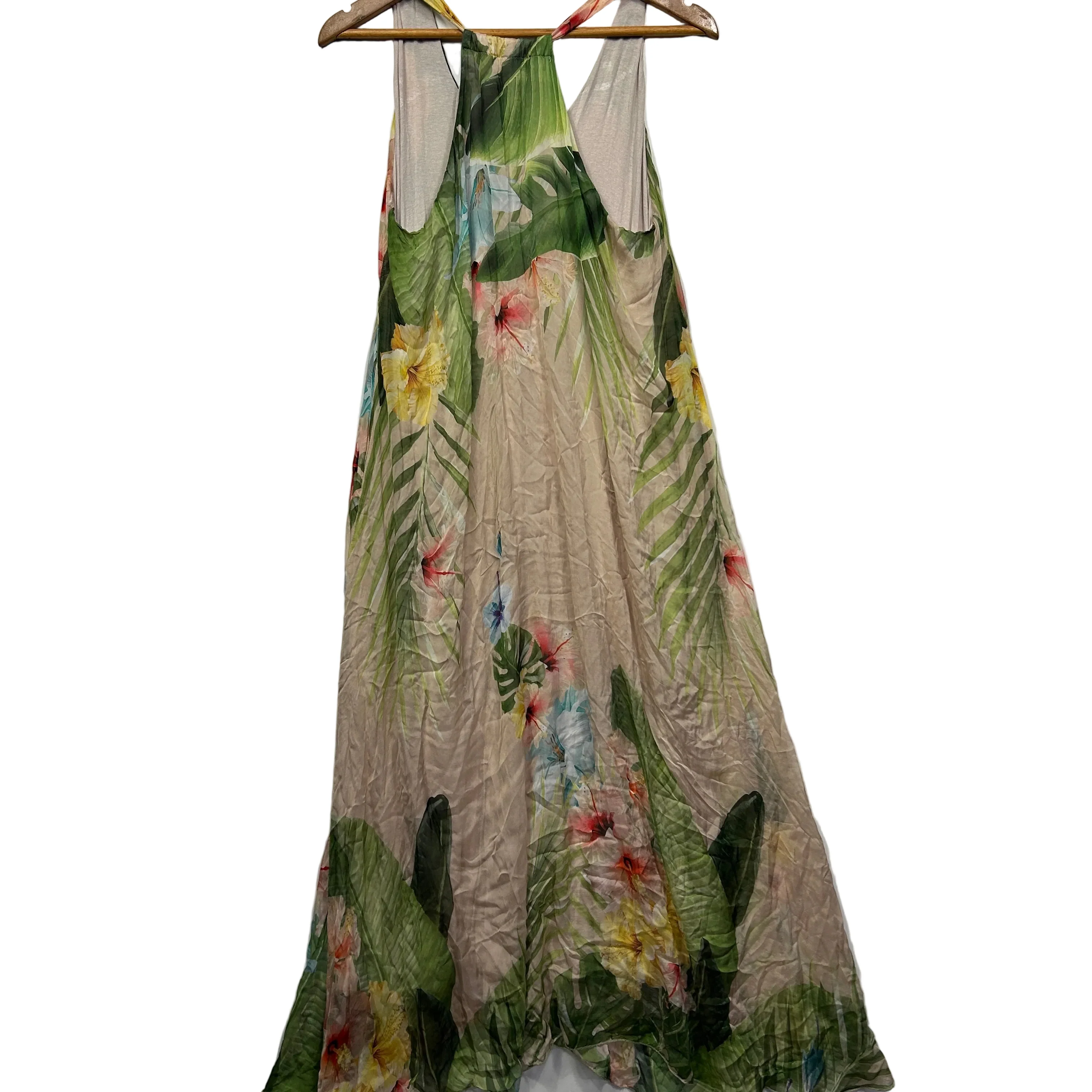 Le Ragazze Cream Tropical Silk Maxi Dress - Size L - Image 4