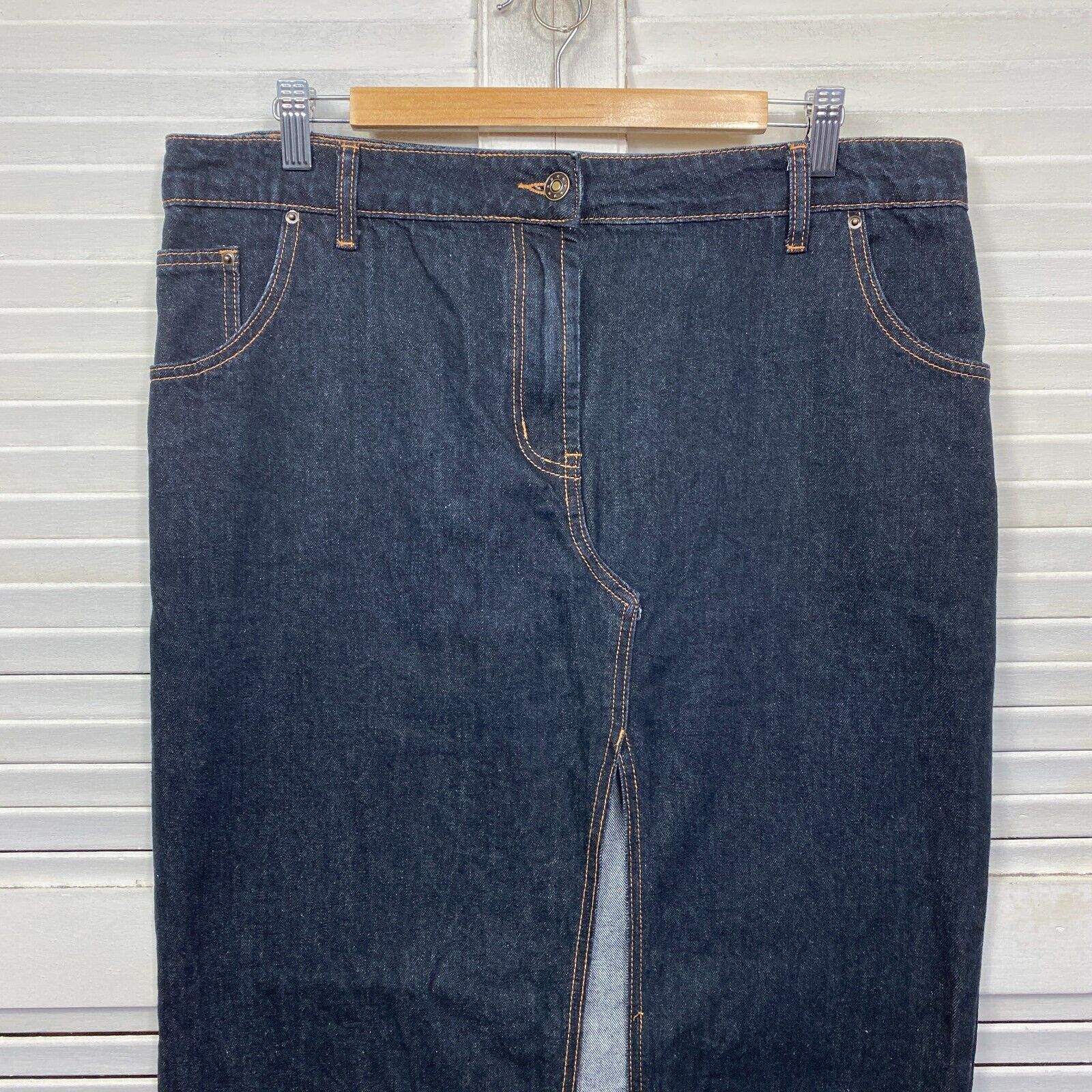 LIONESS Women's Dark Wash Denim Long Maxi Skirt With Split Size XXL 16 - Image 3