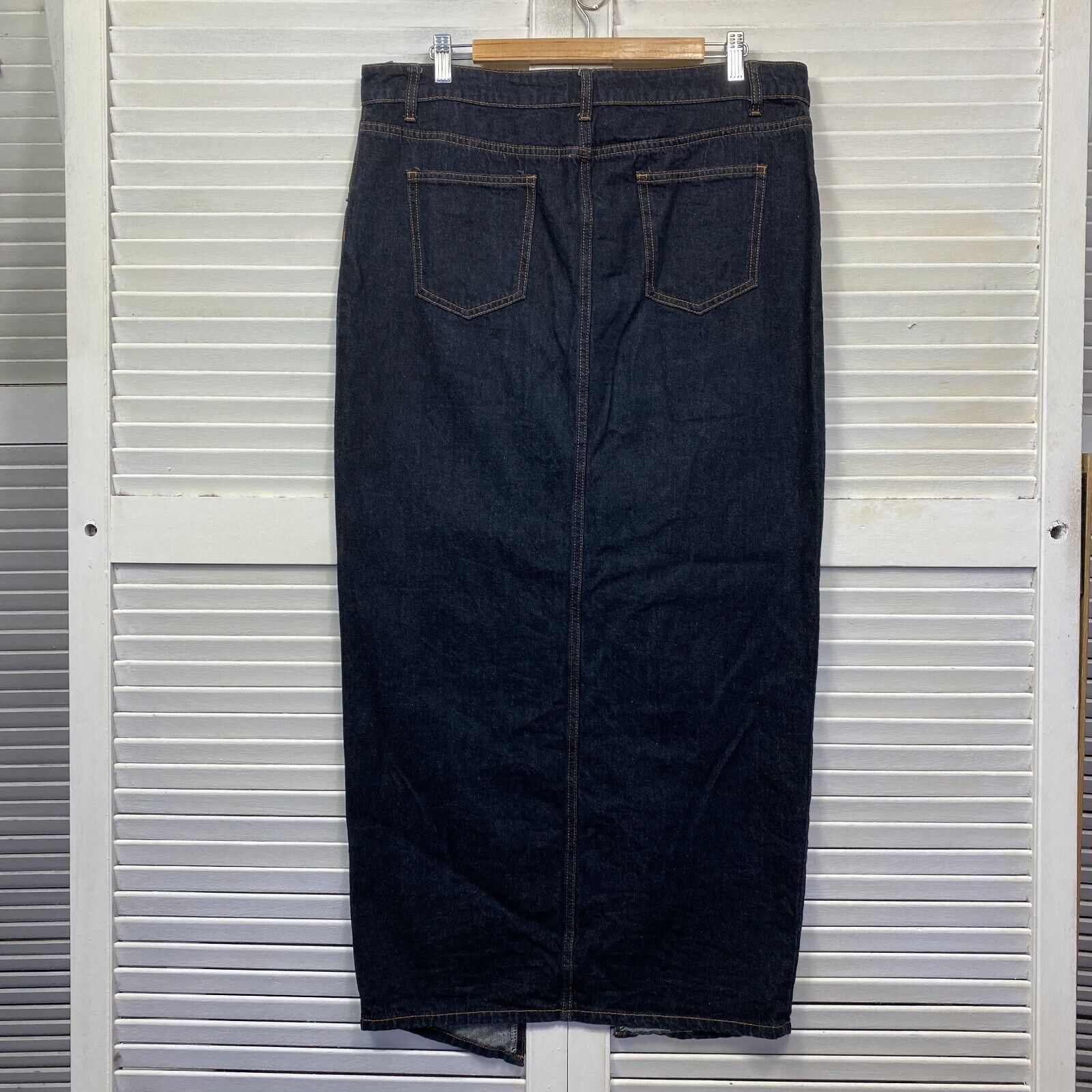 LIONESS Women's Dark Wash Denim Long Maxi Skirt With Split Size XXL 16 - Image 7