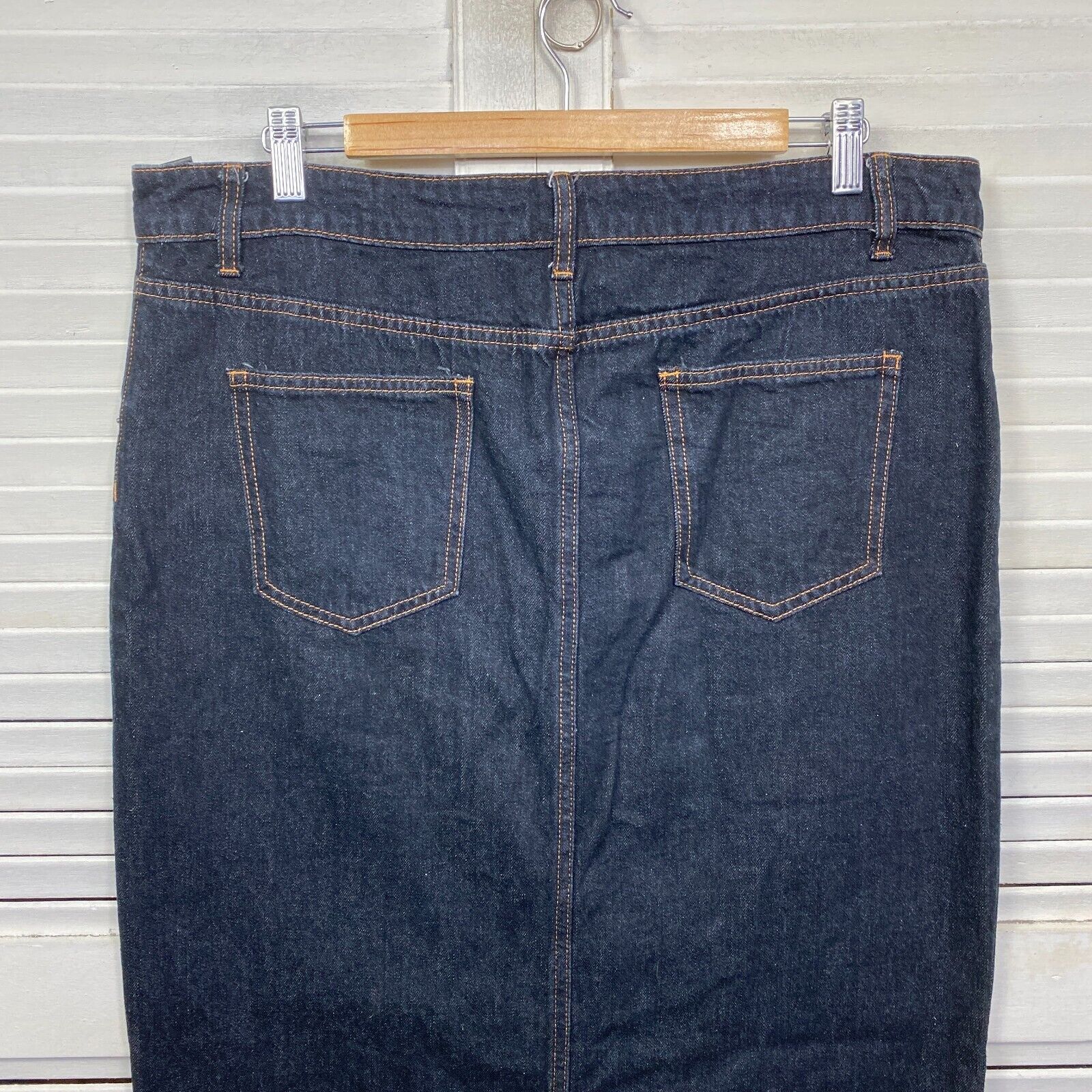 LIONESS Women's Dark Wash Denim Long Maxi Skirt With Split Size XXL 16 - Image 8