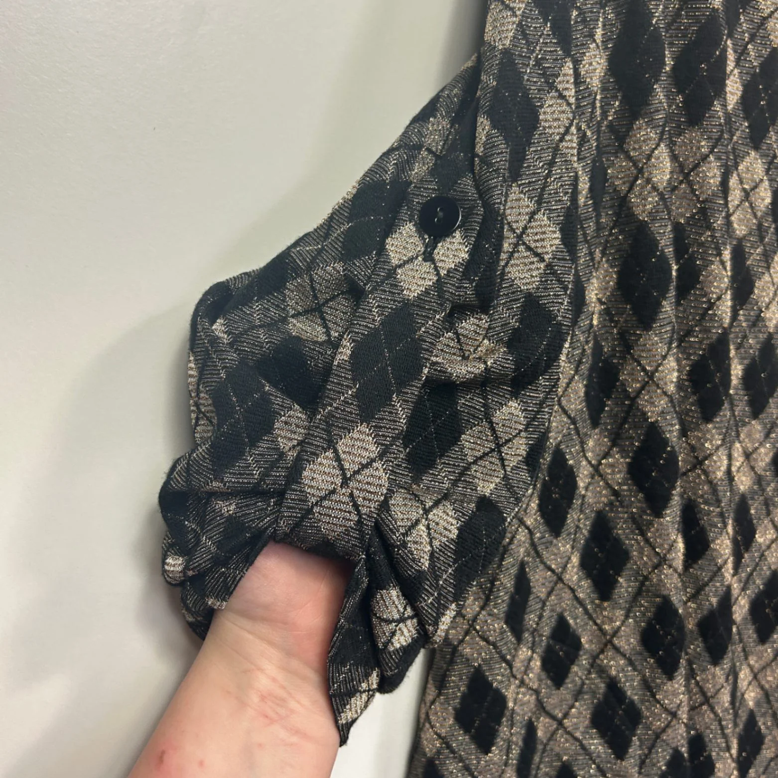 Liz Davenport Jacket Top Size 12 Black Gold Metallic Check Evening - Image 6