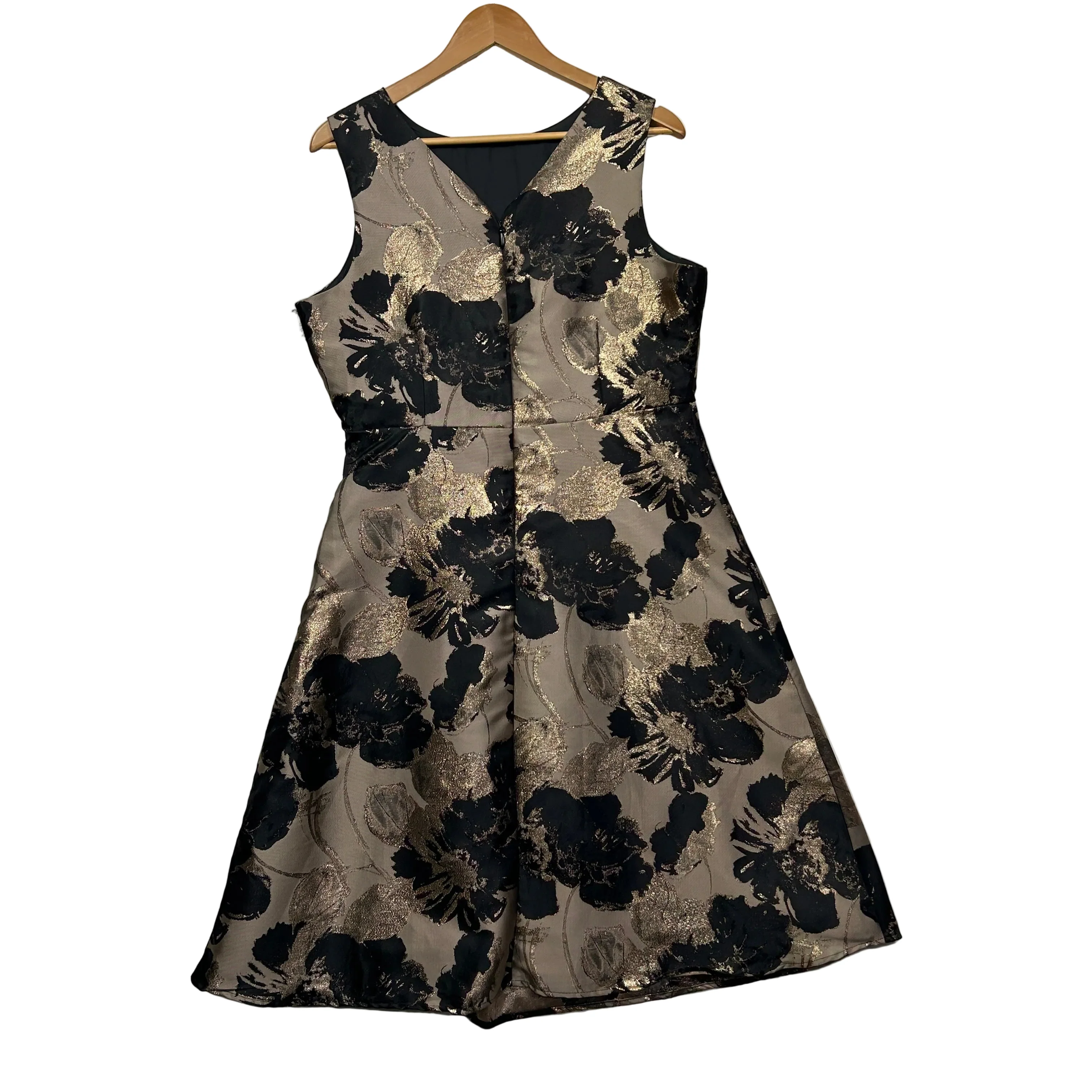 Liz Jordan Black and Gold Brocade Evening Cocktail Dress - Size 14 - Image 2