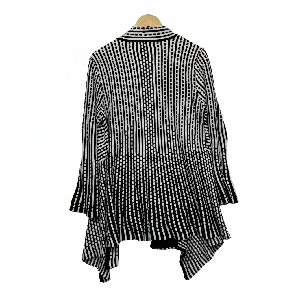 Liz Jordan Black and White Striped Cardigan - Size L - Image 2