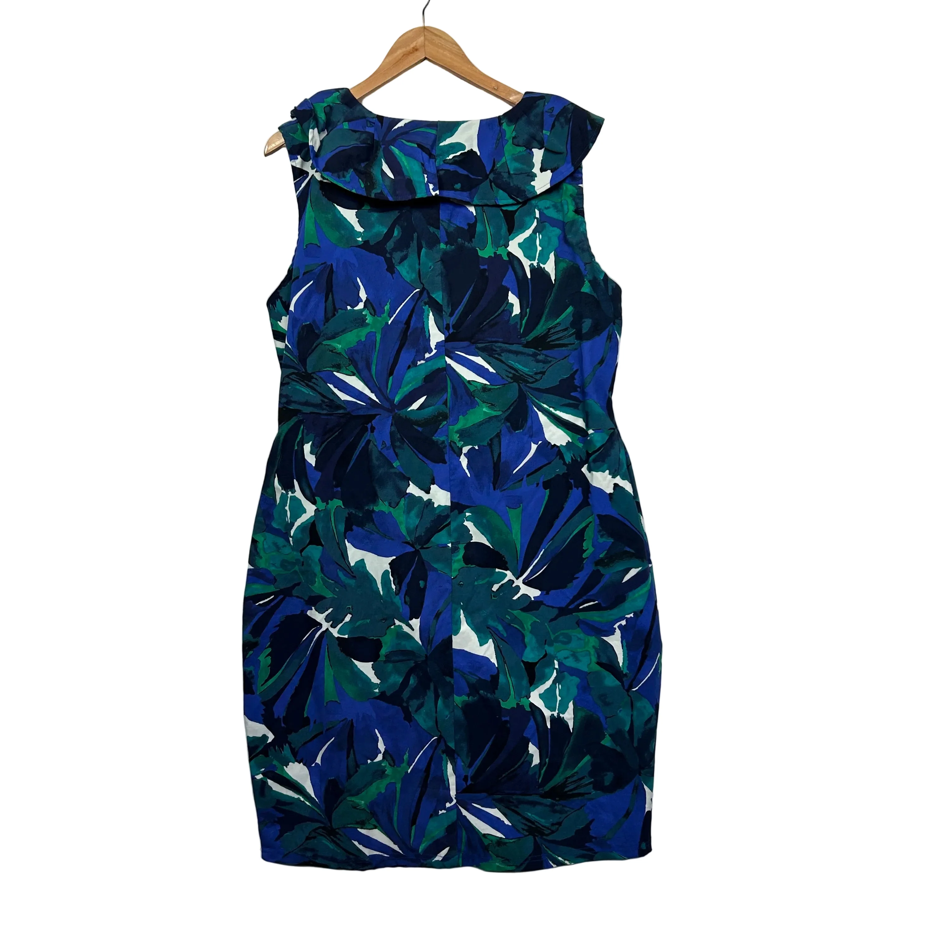 Liz Jordan Blue Green Abstract Print Dress - Size 18 - Image 2