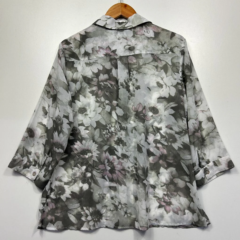 Liz Jordan Grey Floral Top - Size 16 - Image 2