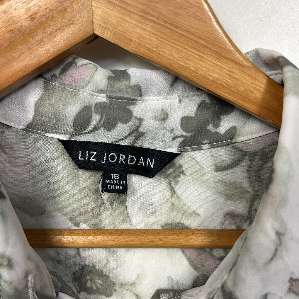 Liz Jordan Grey Floral Top - Size 16 - Image 3