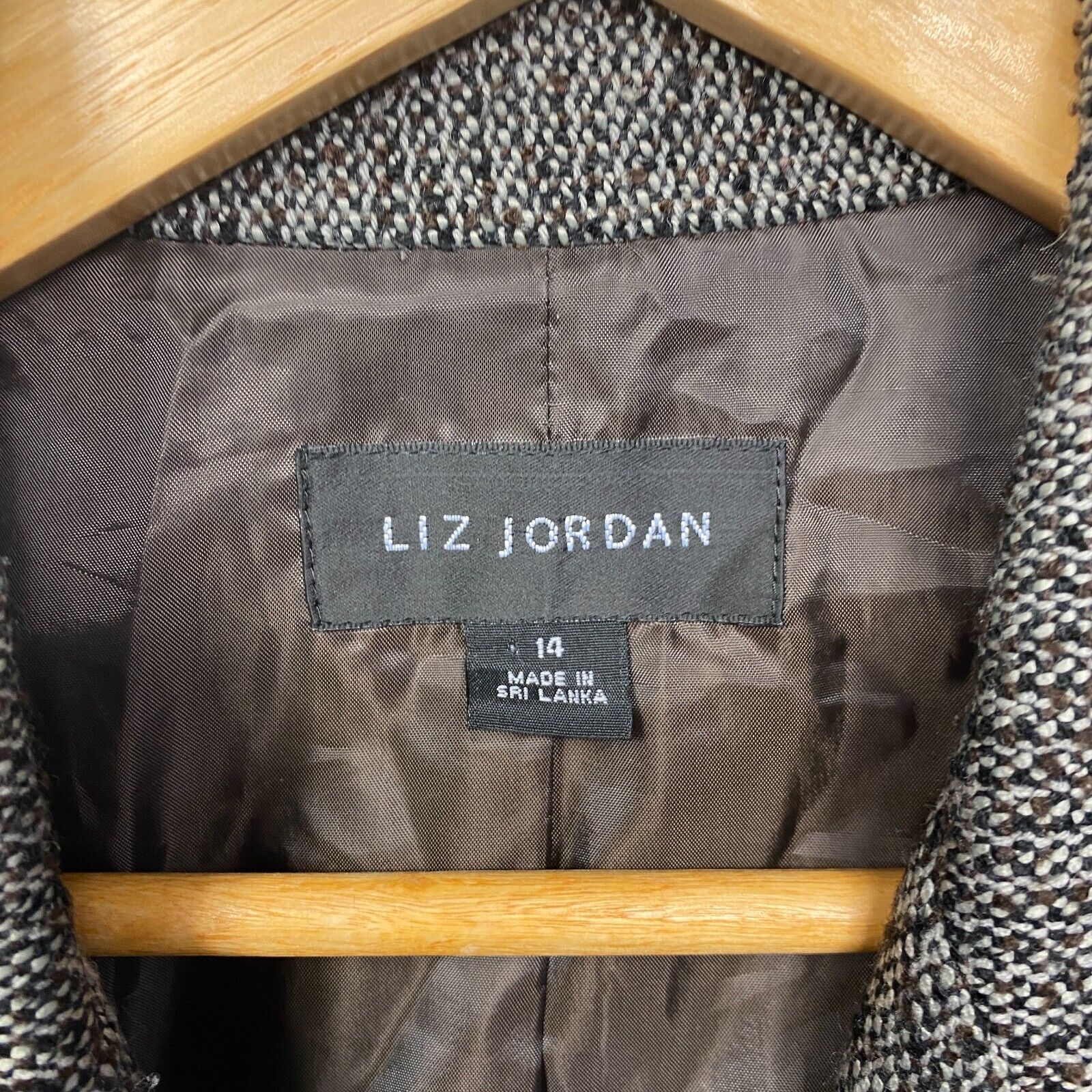 Liz Jordan Jacket Blazer Size 14 Chocolate Long Sleeve Collared Wool Blend - Image 4