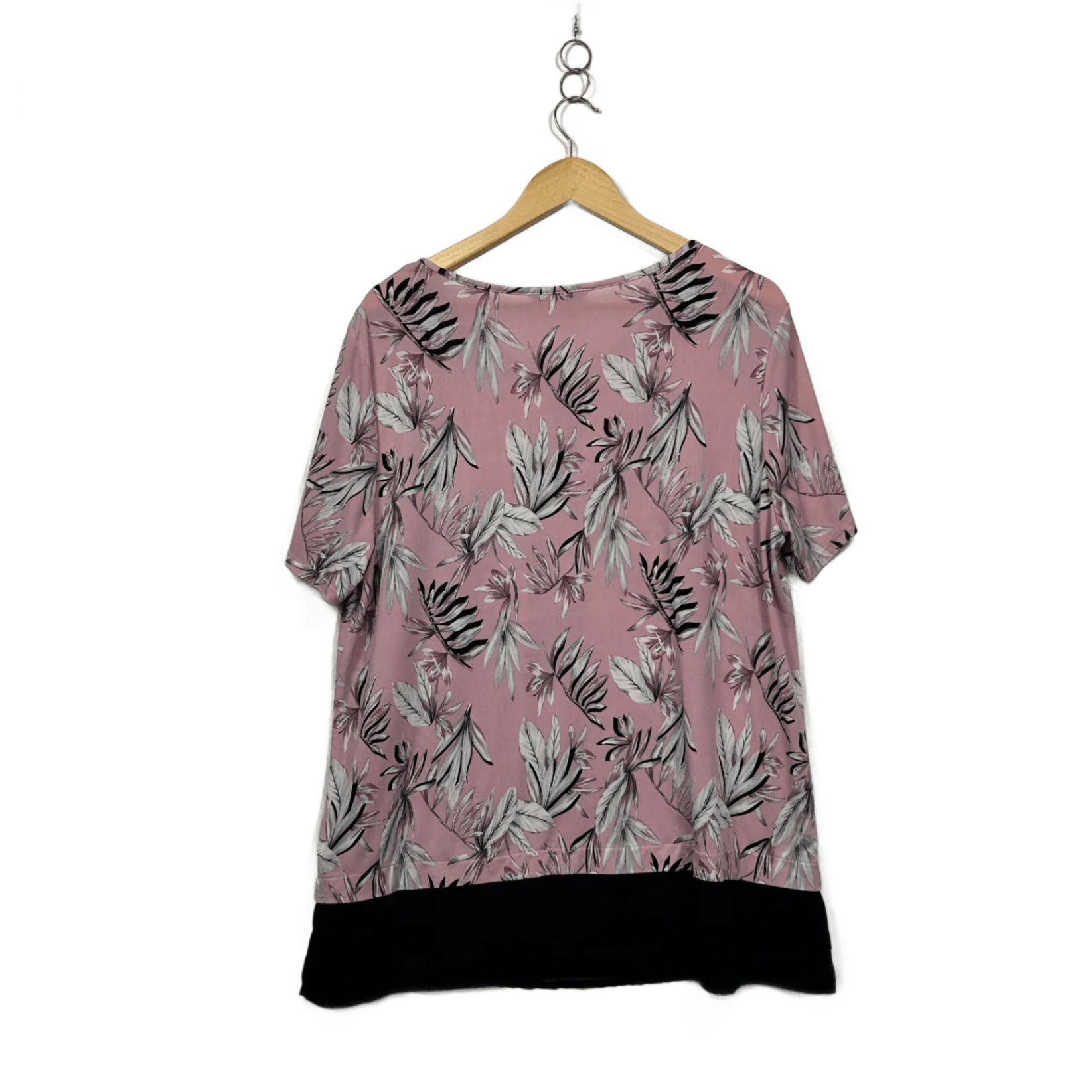 Liz Jordan Pink Black Floral Short Sleeve Top Blouse Size XL - Image 2