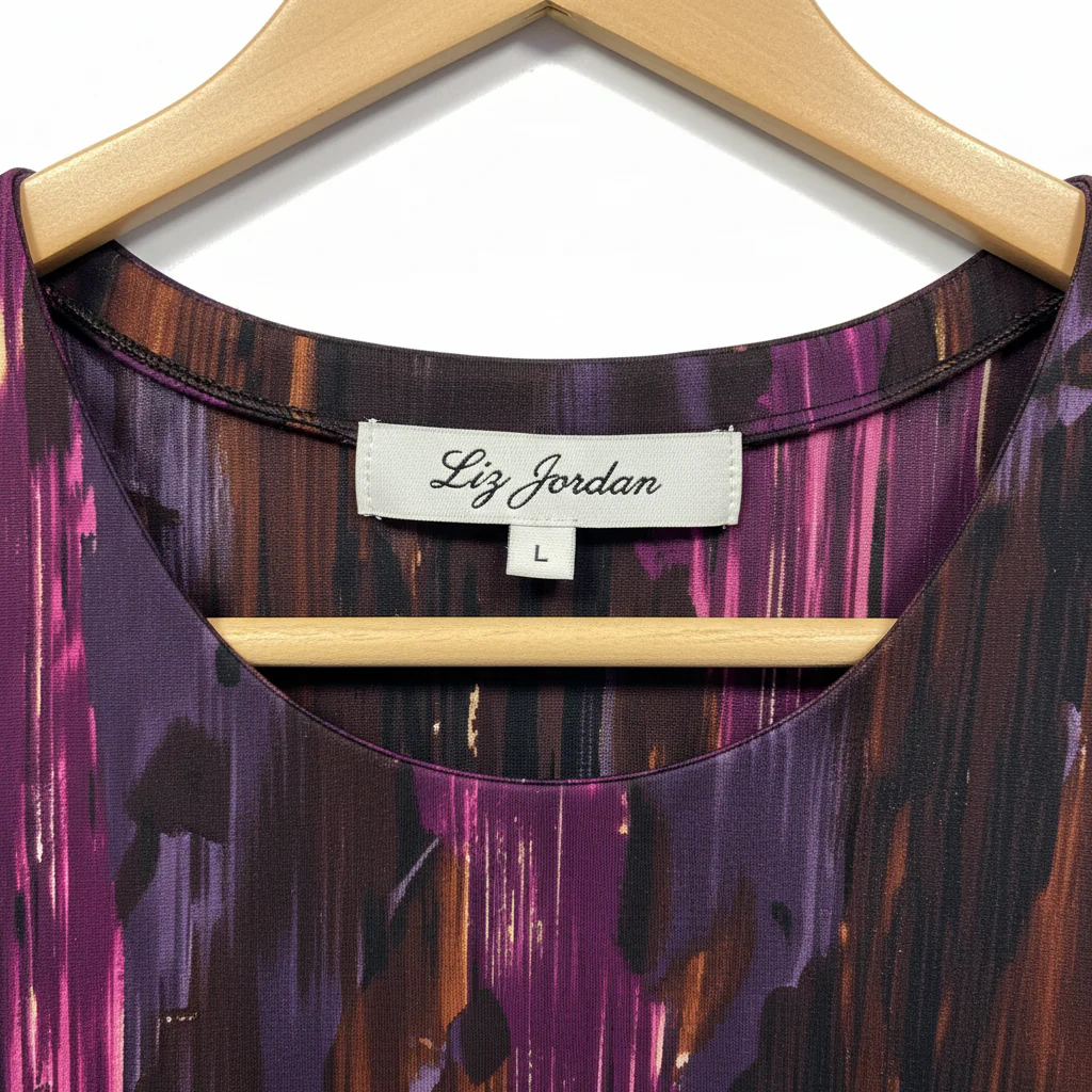 Liz Jordan Purple Multicoloured Abstract Faux Wrap Dress - Size L - Image 2