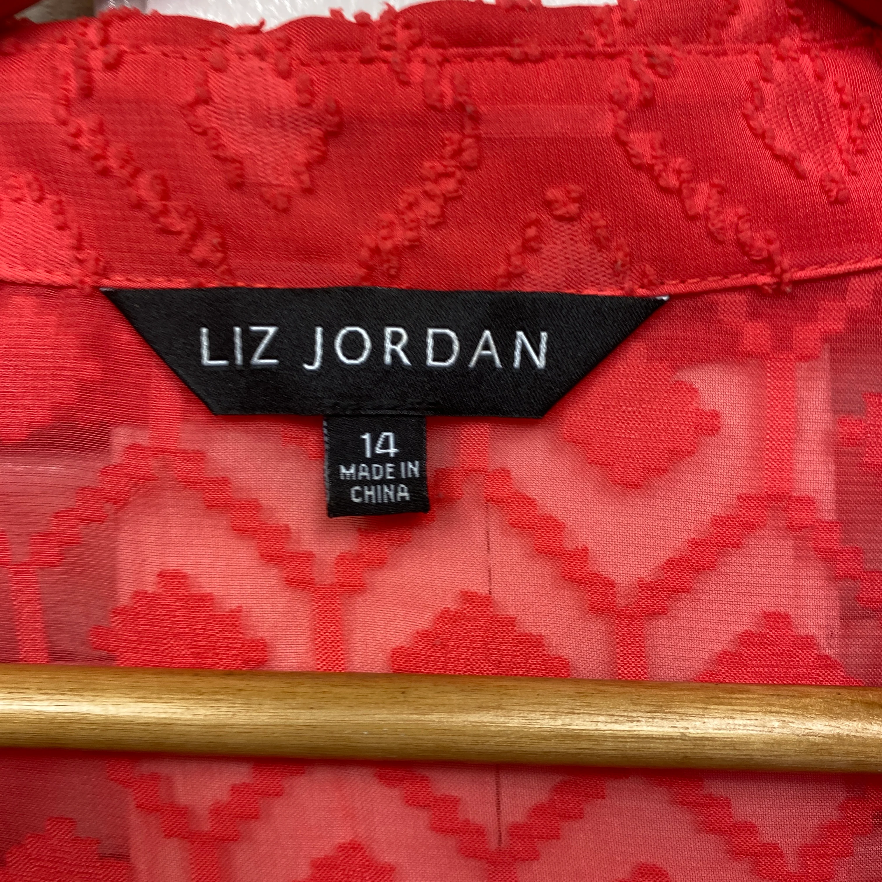 Liz Jordan Top Size 14 Red Button Up Long Sleeve Sheer - Image 4