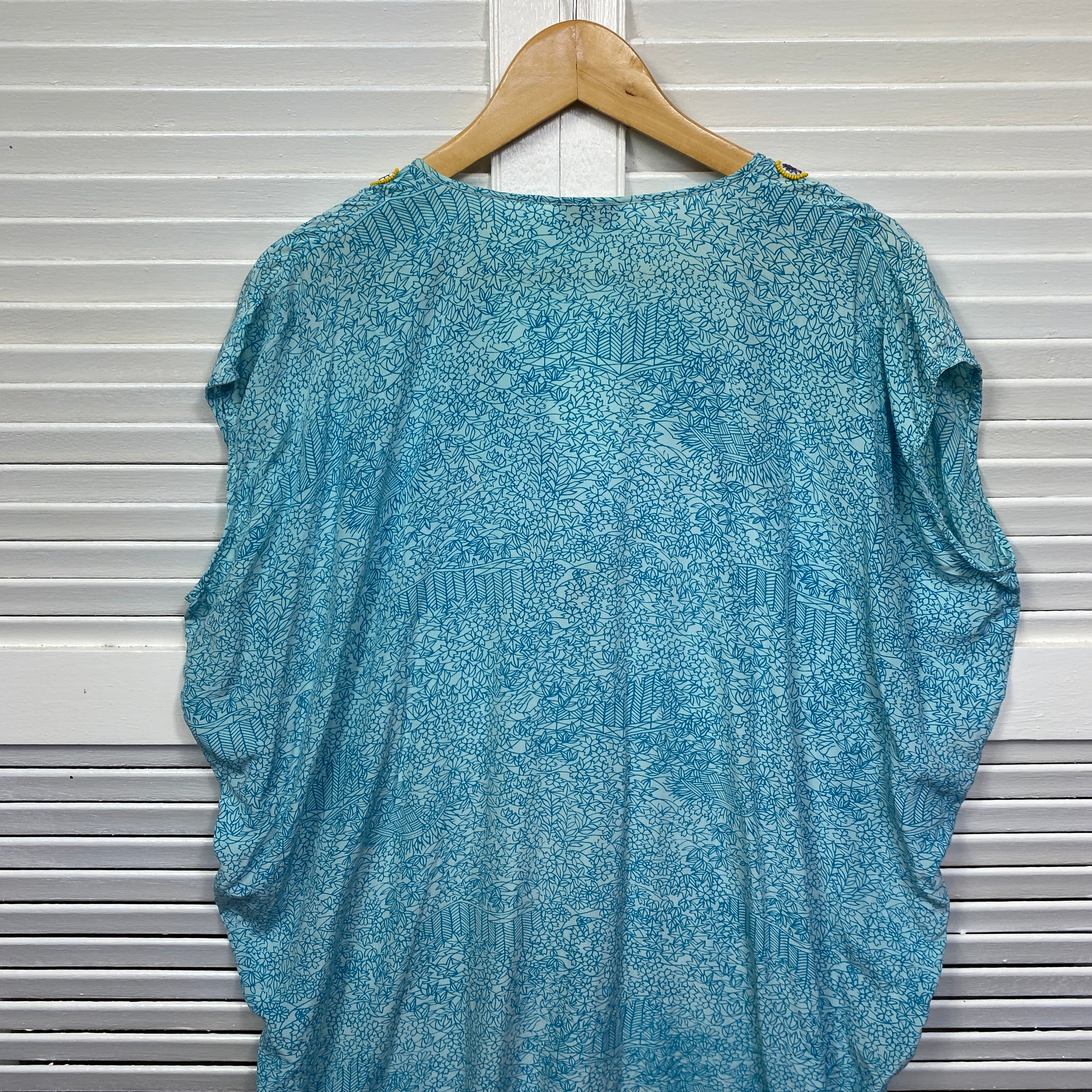 Megan Park Kaftan Dress 100% Silk Blue Embroidered Size 3 (AU 12 - 14) - Image 7