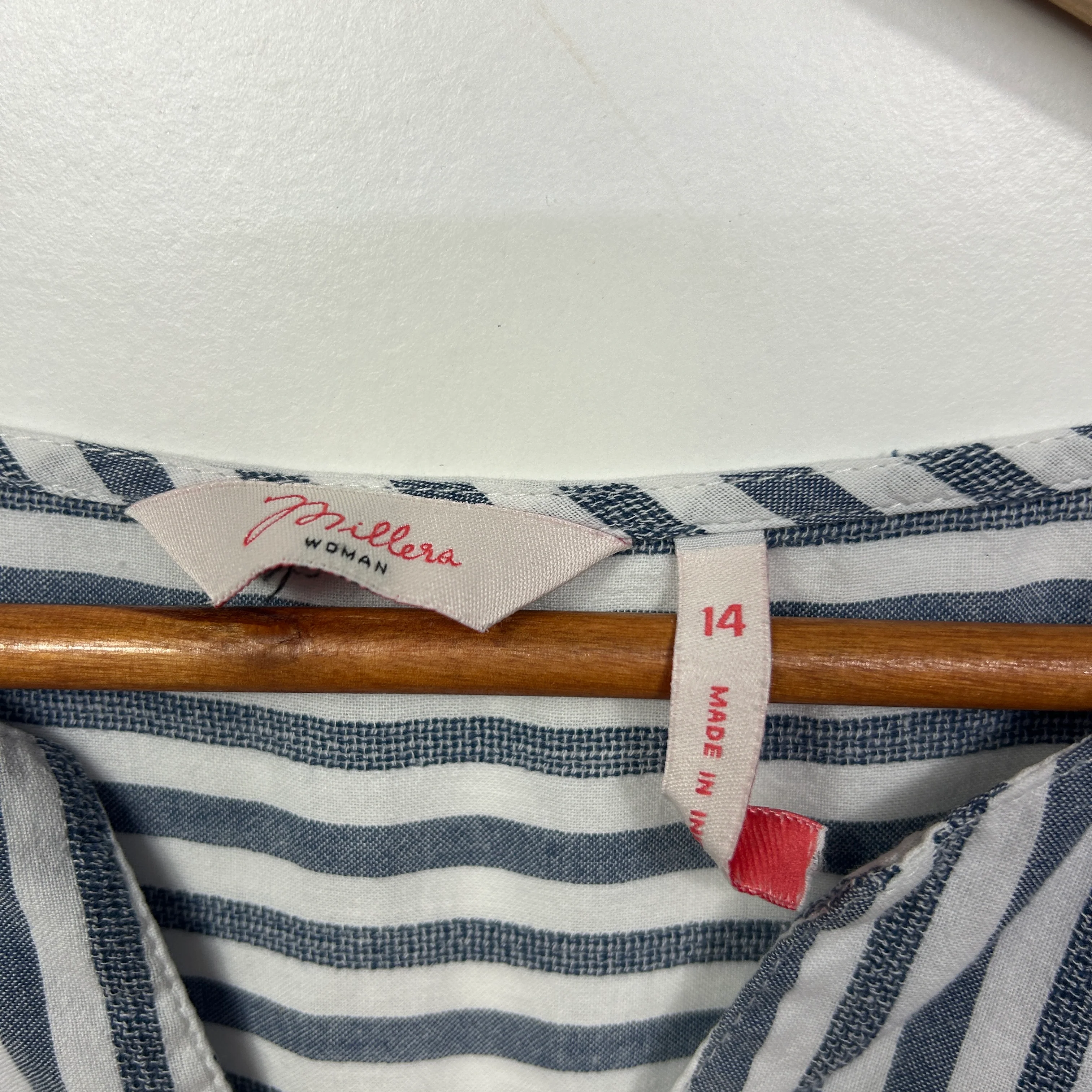 Millers Navy and White Striped Three-Quarter Sleeve Top - Size 14 - Image 3