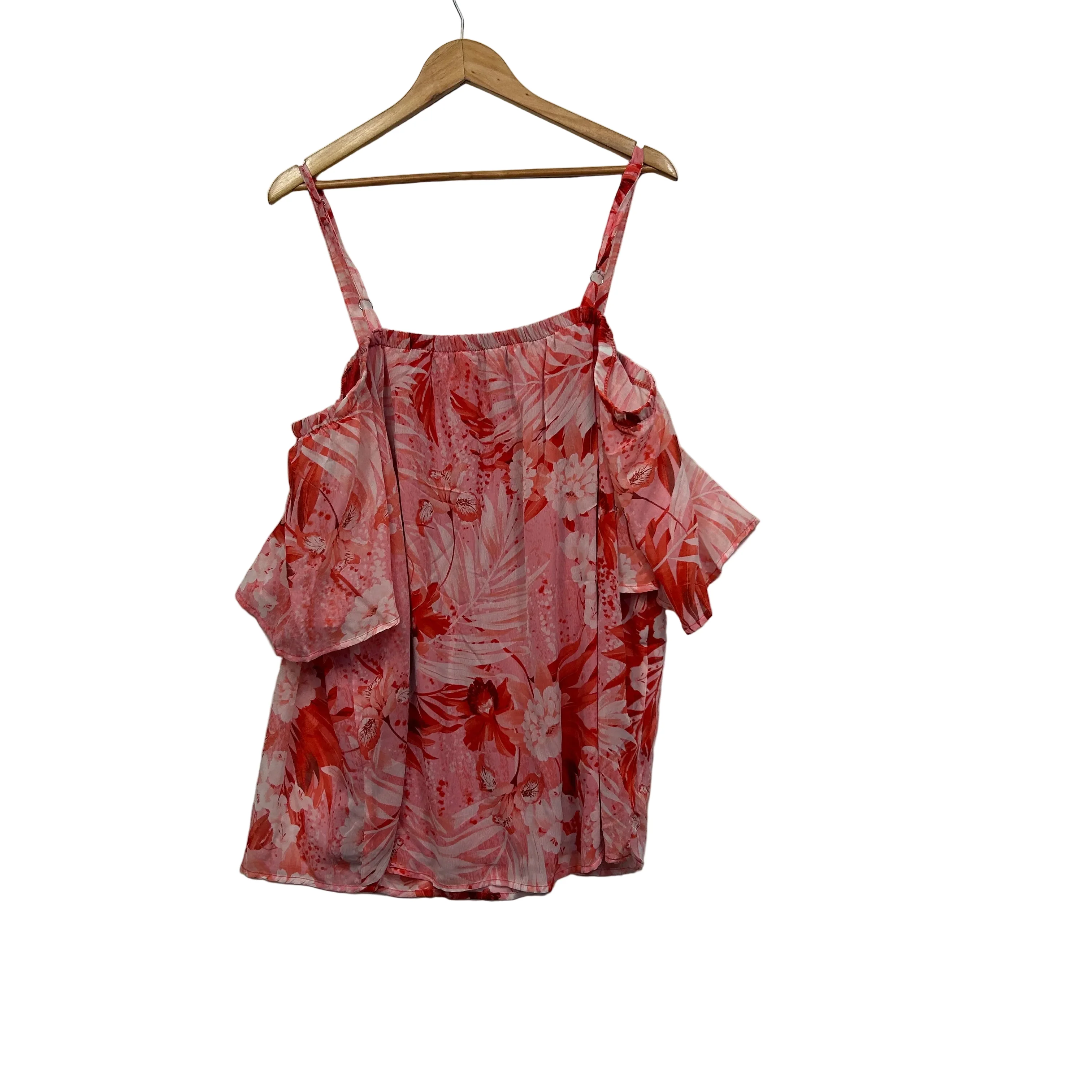 Millers Pink and Coral Floral Print Cold Shoulder Top - Size 18 - Image 2