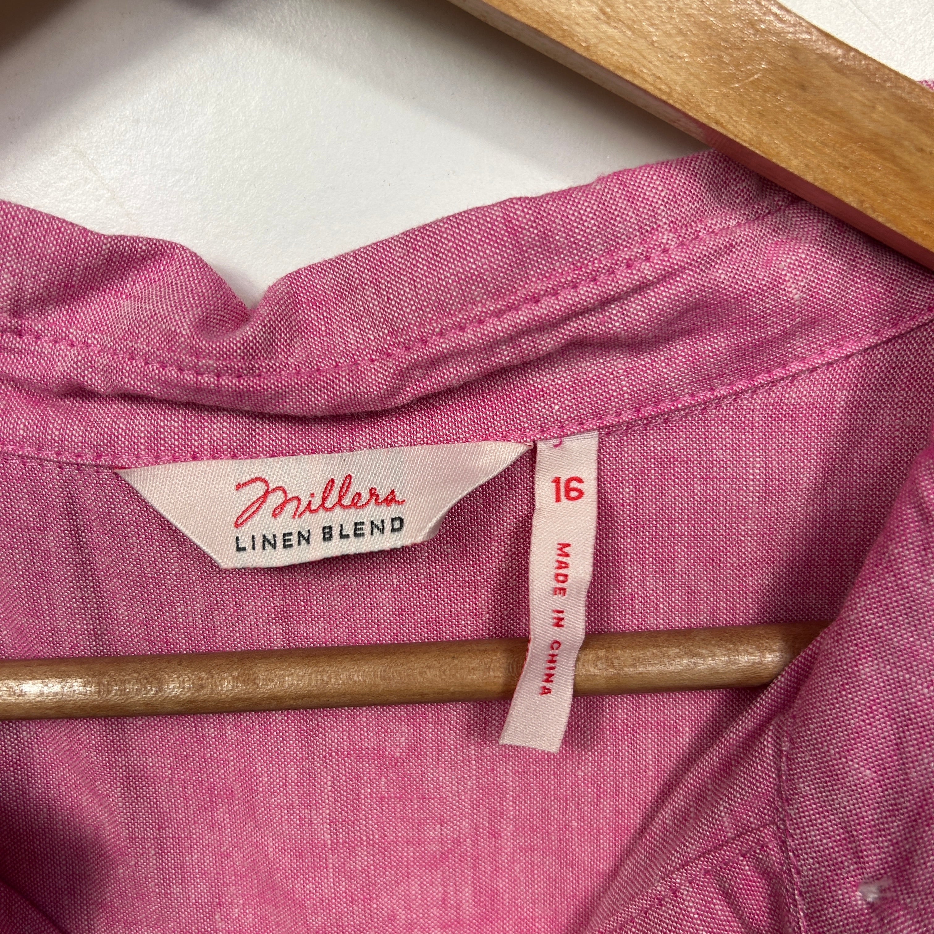 Millers Pink Linen Blend Button Shirt - Size 16 - Image 2