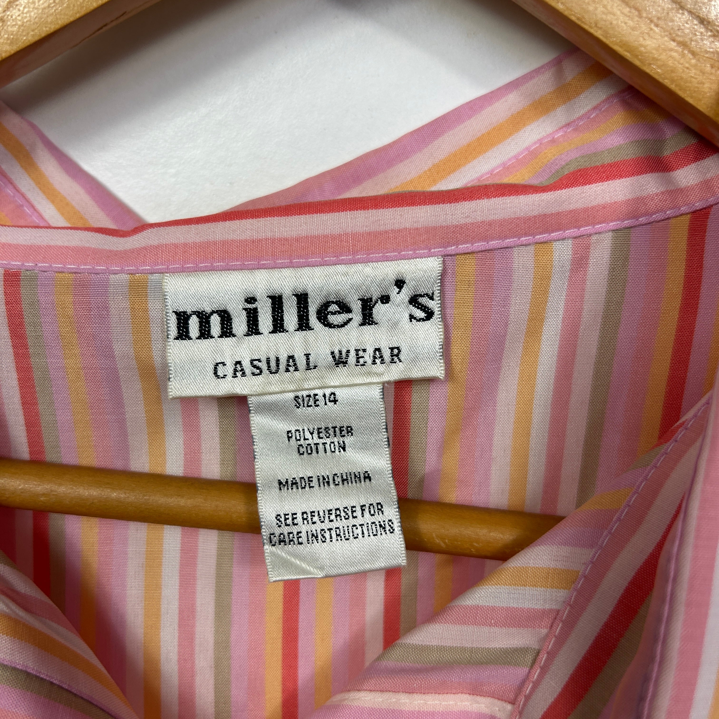 Vintage Millers Pink Multicolour Striped Shirt - Size 14 - Image 3