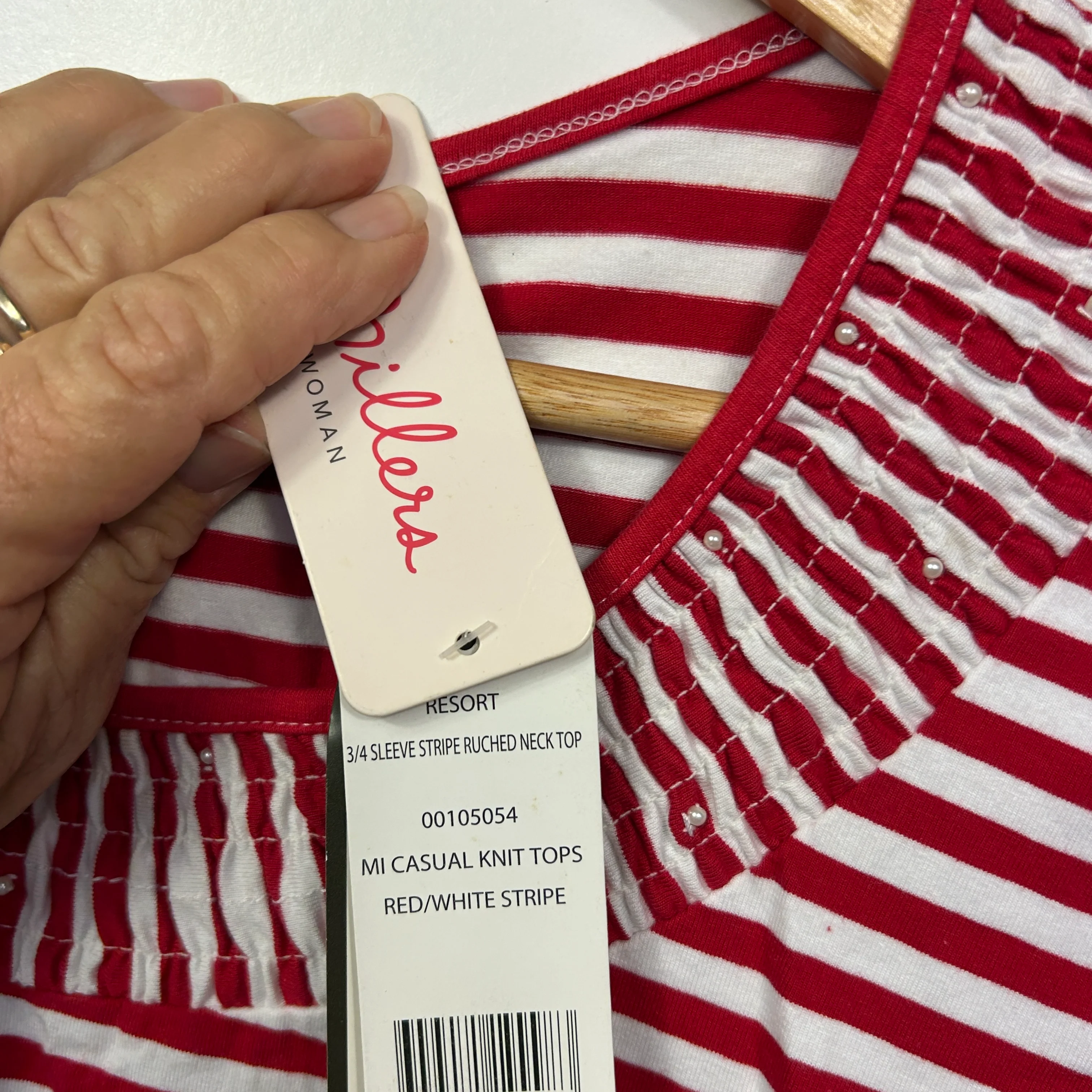 Millers Red and White Stripe Ruched Neck Top - Size 14 - Image 4