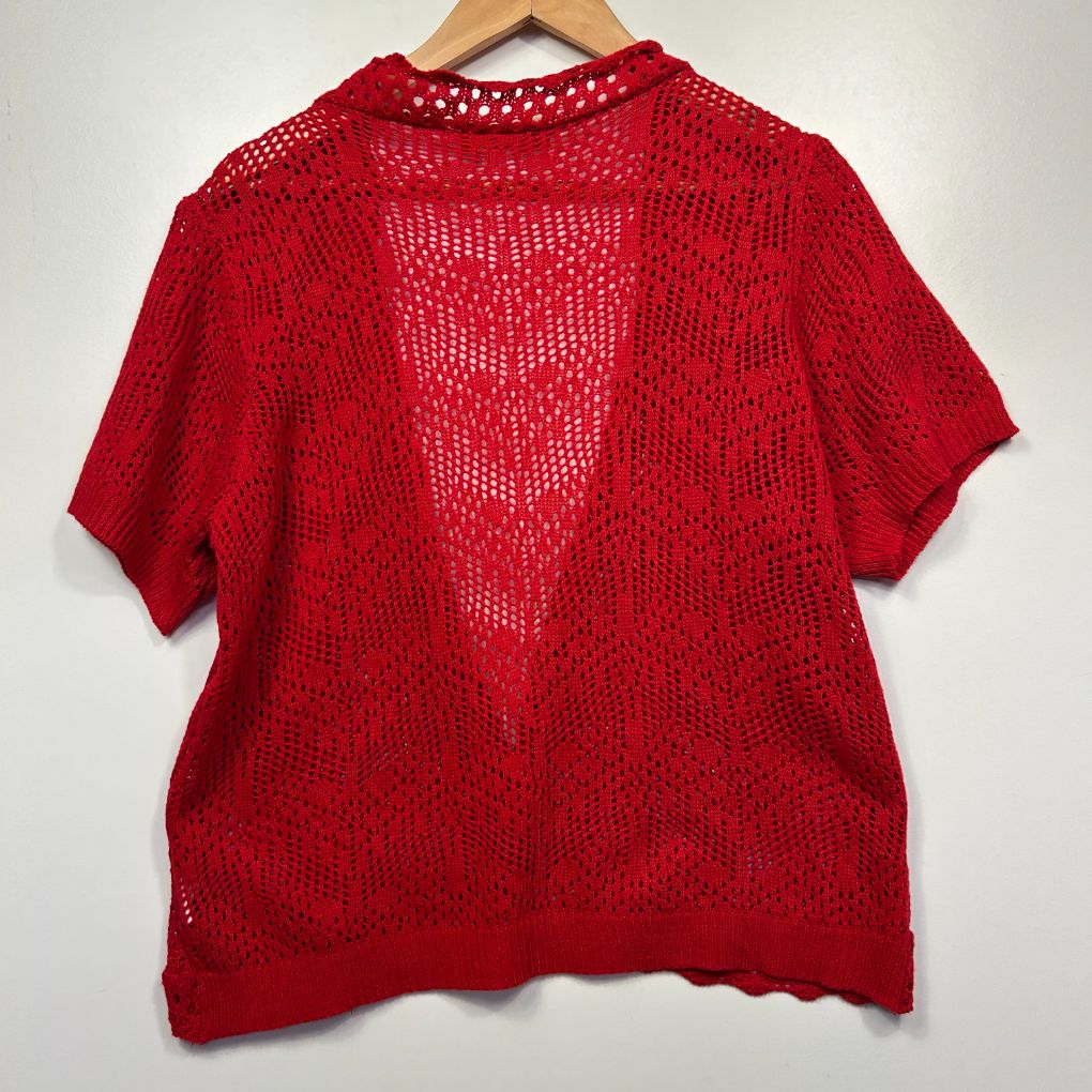 Millers Red Cotton Crochet Knit Cardigan Top - Size L - Image 3