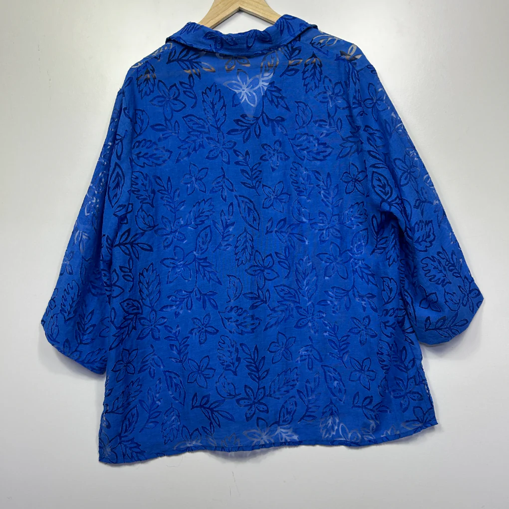 Millers Royal Blue Burnout Floral Sheer Shirt - Size 14/16 - Image 2