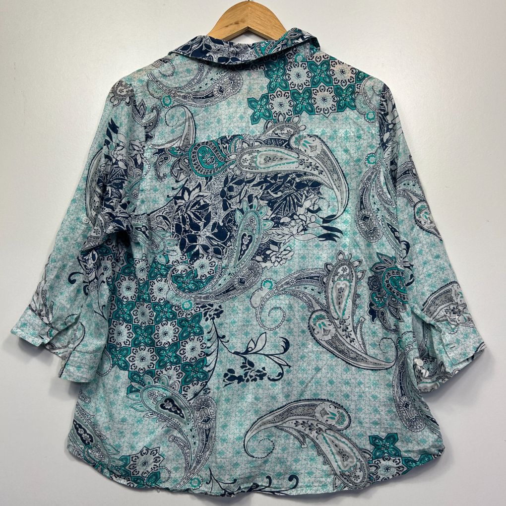 Millers Teal Cotton Paisley Shirt - Size 16 - Image 4