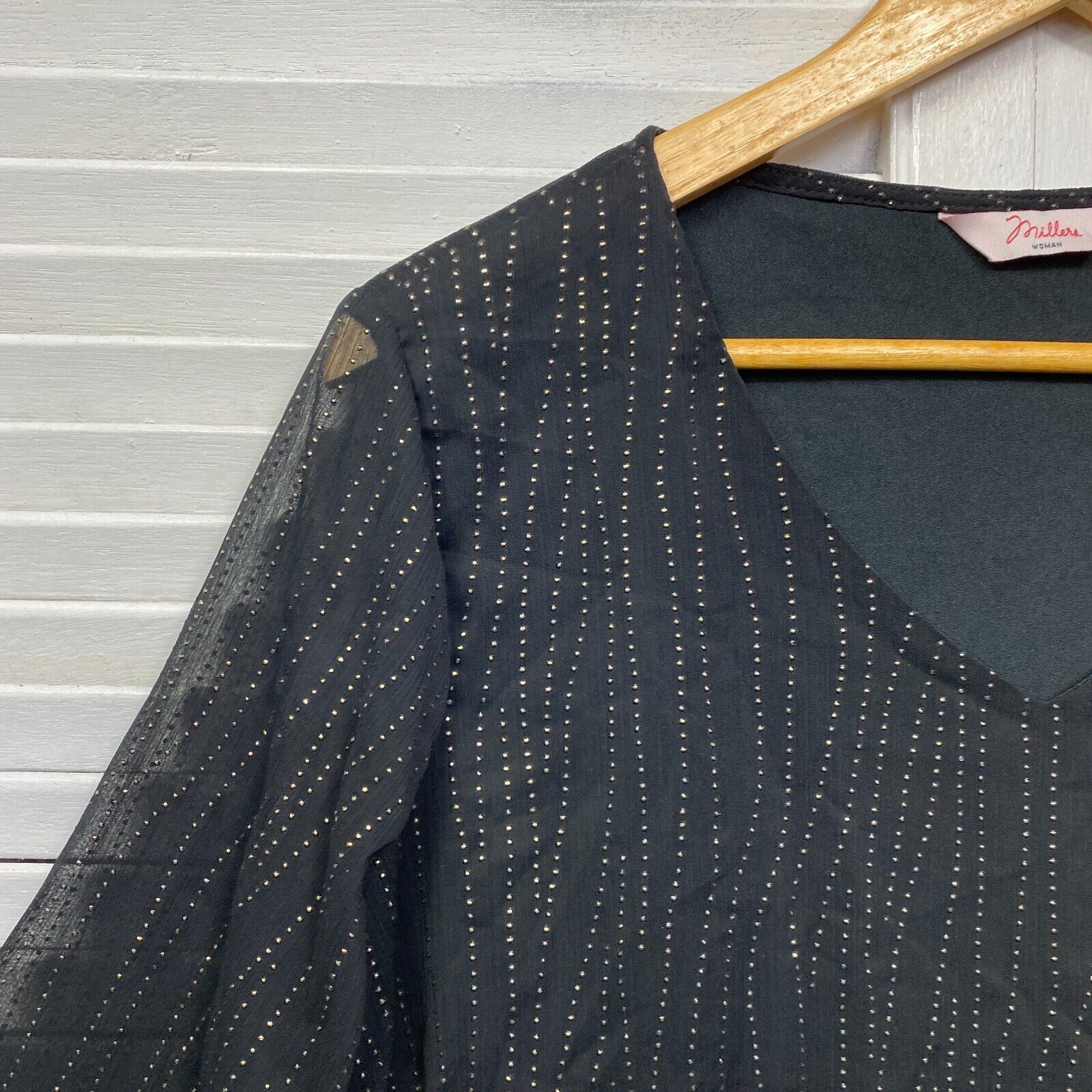 Millers Top Size 14 Black Gold Embellishments Sheer Sleeve Evening Cocktail - Image 3