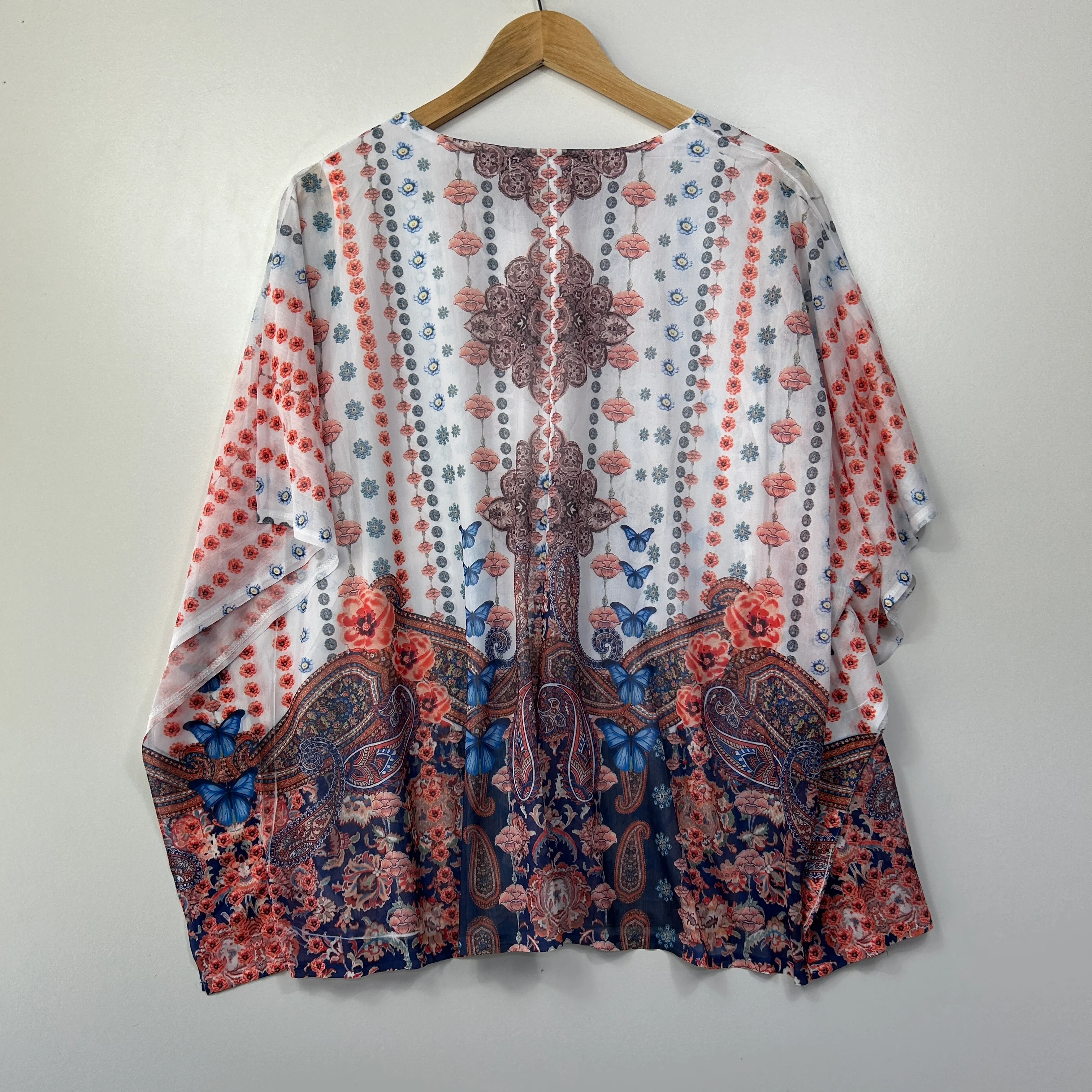 Millers White Pink Butterfly Floral Border Print Kaftan - Size L - Image 5