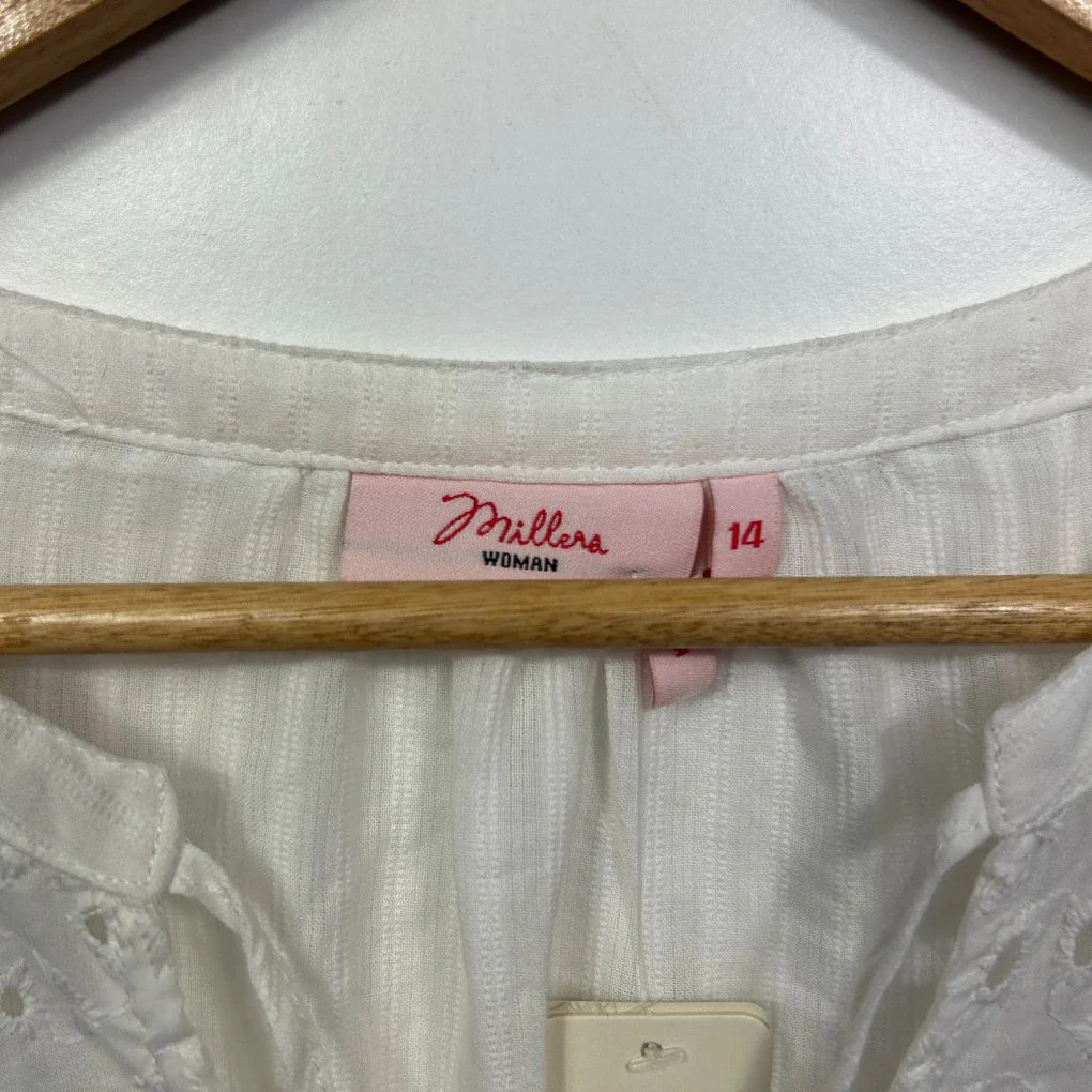 Millers Woman White Cotton Broderie Tank - Size 14 - Image 2