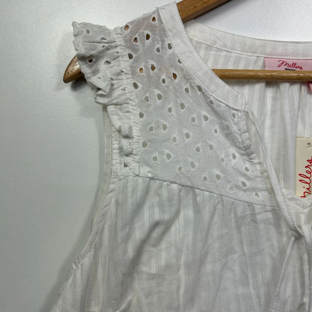 Millers Woman White Cotton Broderie Tank - Size 14 - Image 4