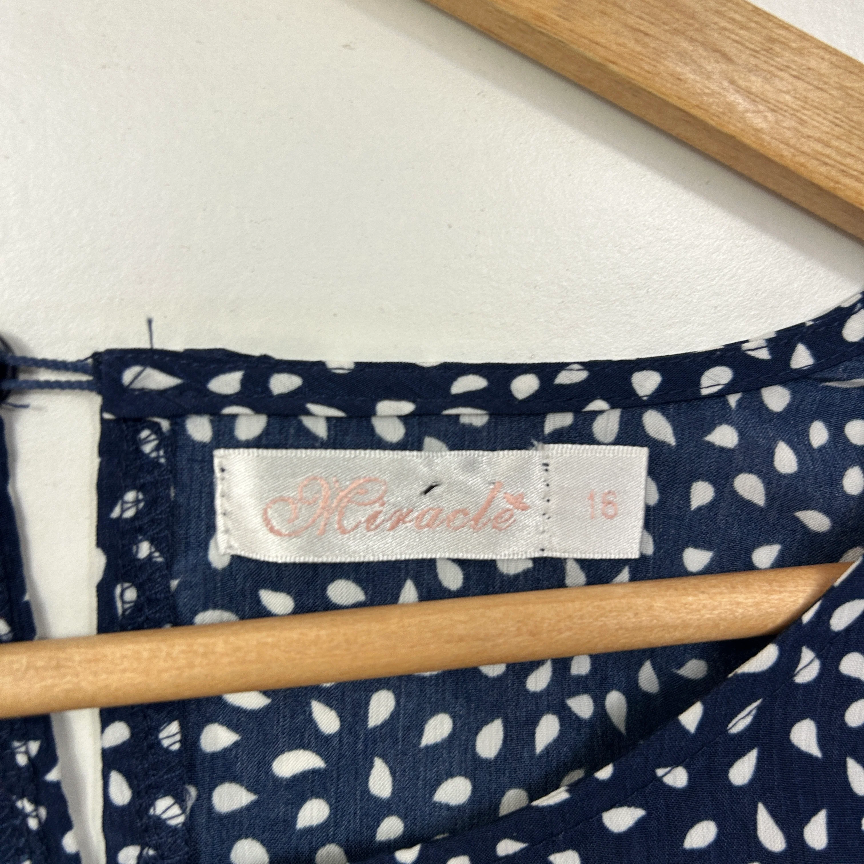 Miracle Navy White Spotted Dress - Size 16 - Image 2