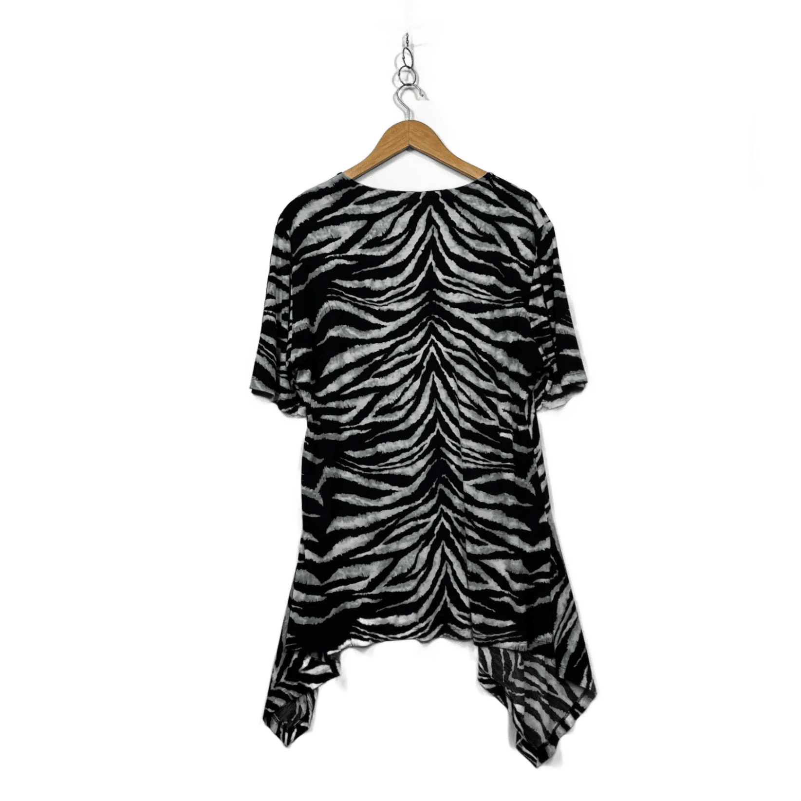 My Size Black White Short Sleeve Handkerchief Hem Tunic Top Size 16 - Image 2
