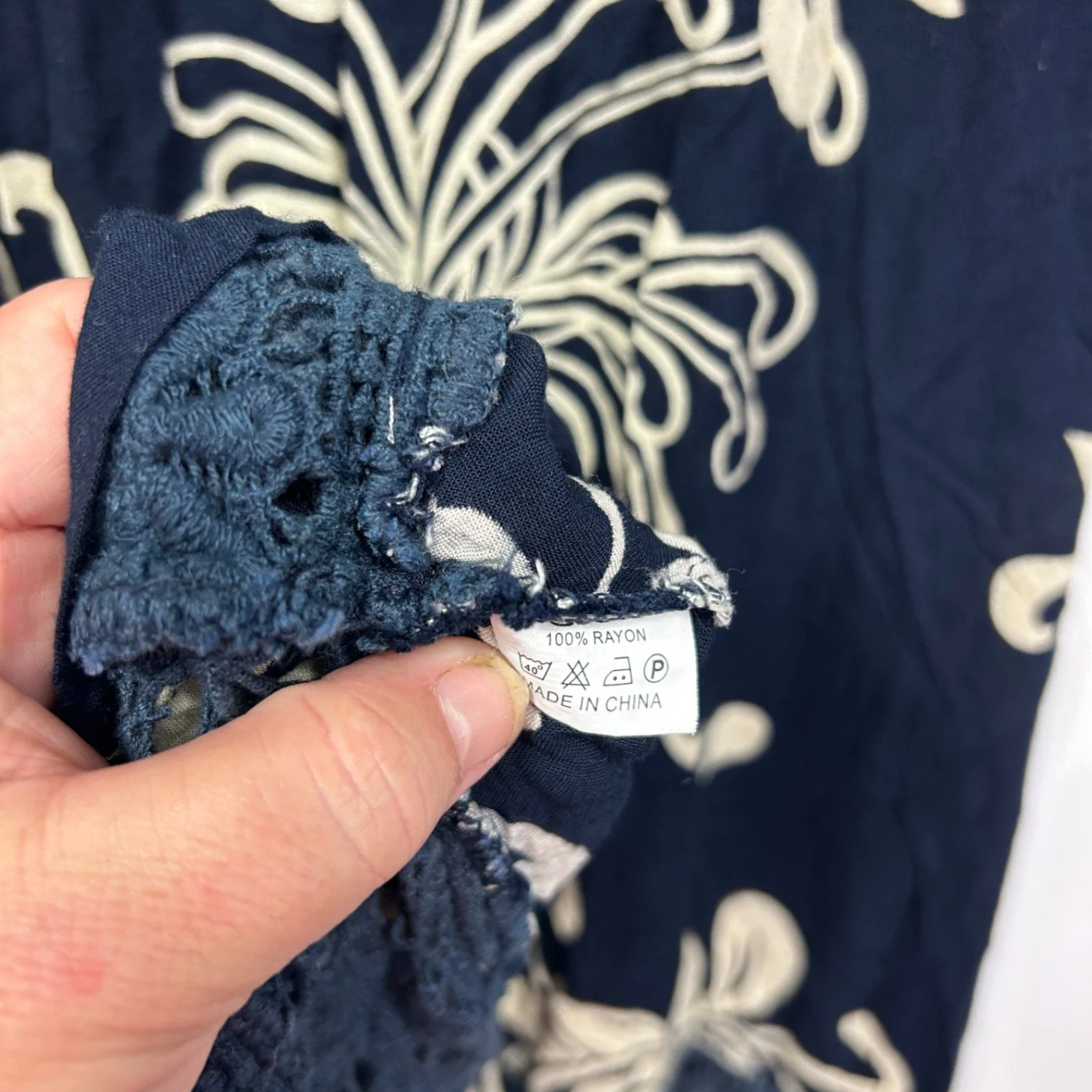 Navy Floral Rayon Long Sleeve Short Length Tunic Dress Size 14 Large - Image 6