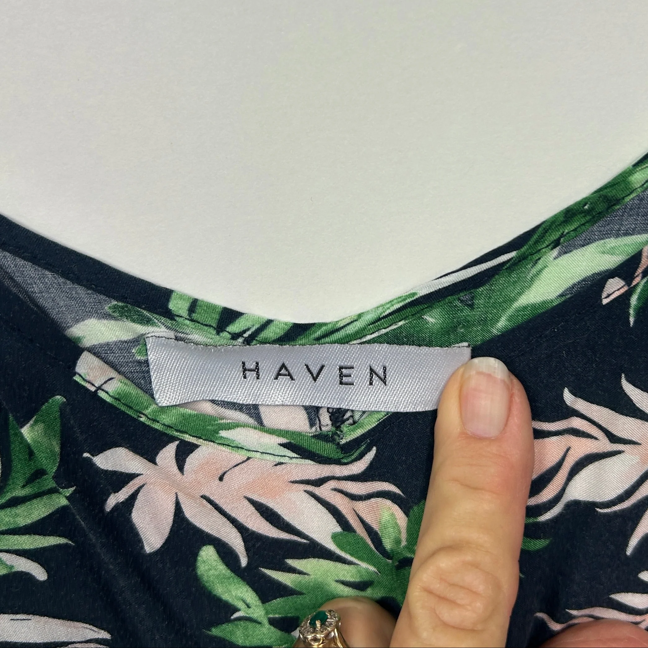 Haven Navy Green and Pink Tropical Print Dress - Size 14 - Image 3
