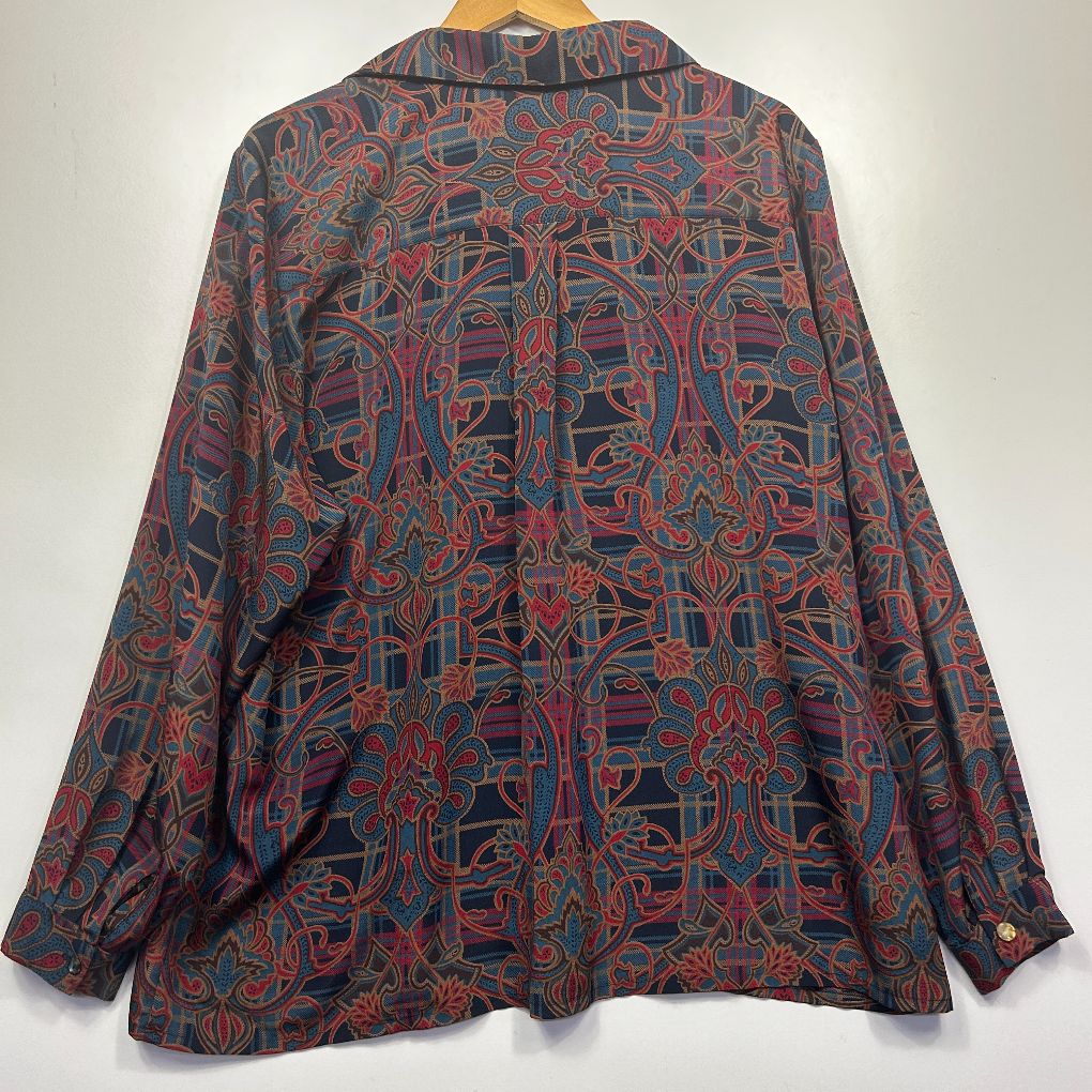 Vintage Navy Paisley Long Sleeve Shirt - Size 18 - Image 4