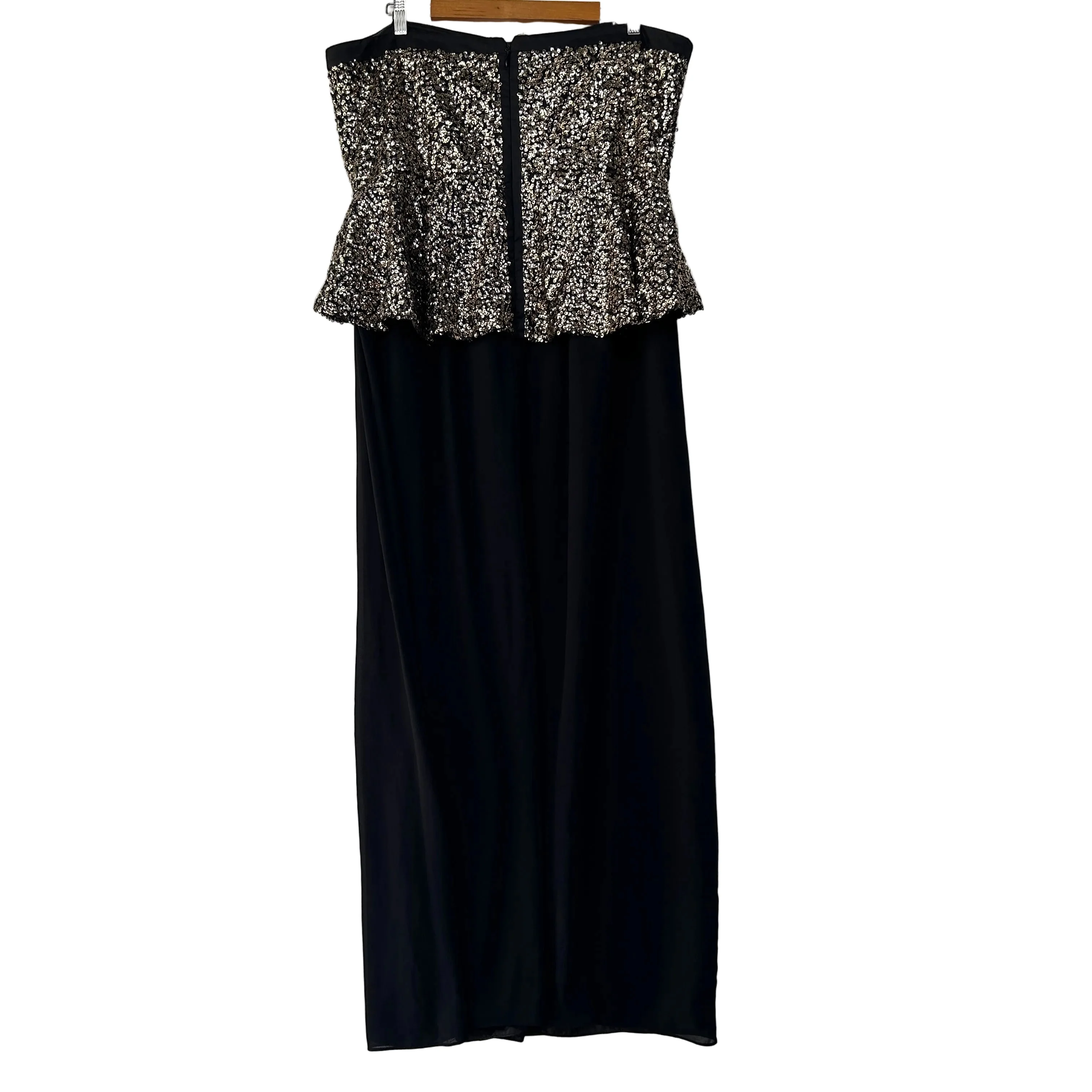City Chic Strapless Peplum Black & Gold Sequins Evening Formal Dress - Size 18/M - Image 2