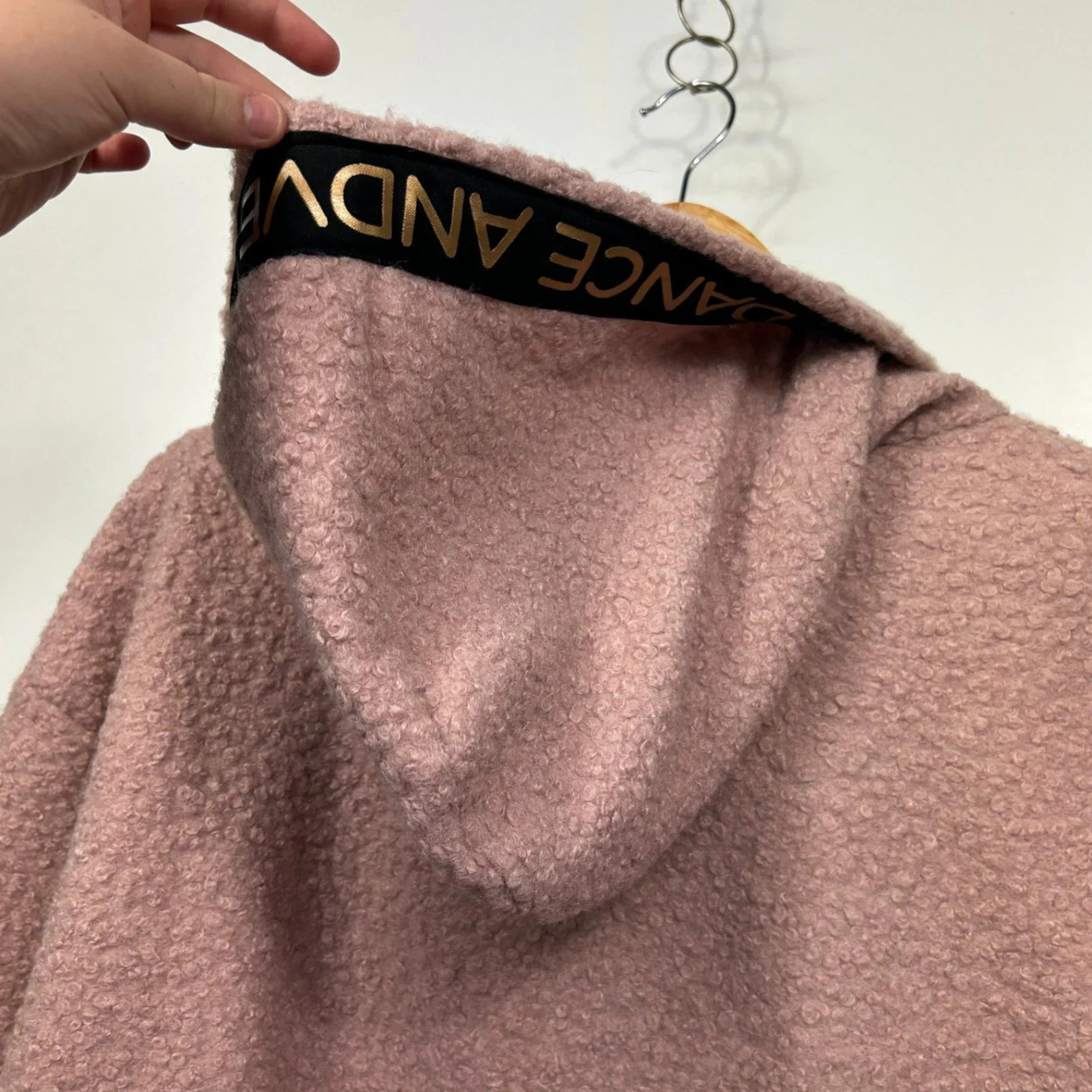 New Collection Oversized Bouclé Hooded Coat Pink Longline Dance - Image 6