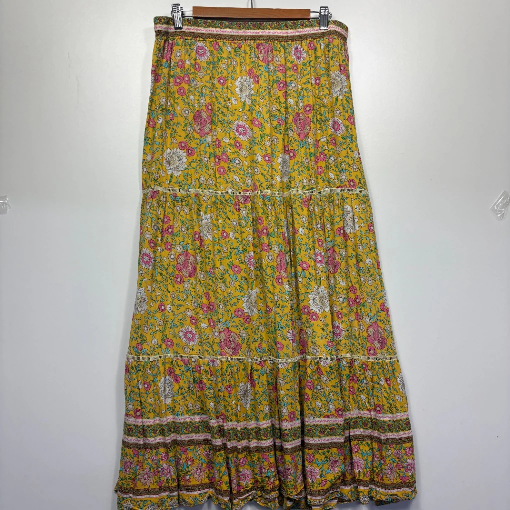 New U Collection Yellow Floral Boho Maxi Skirt - Size 12 - Image 2