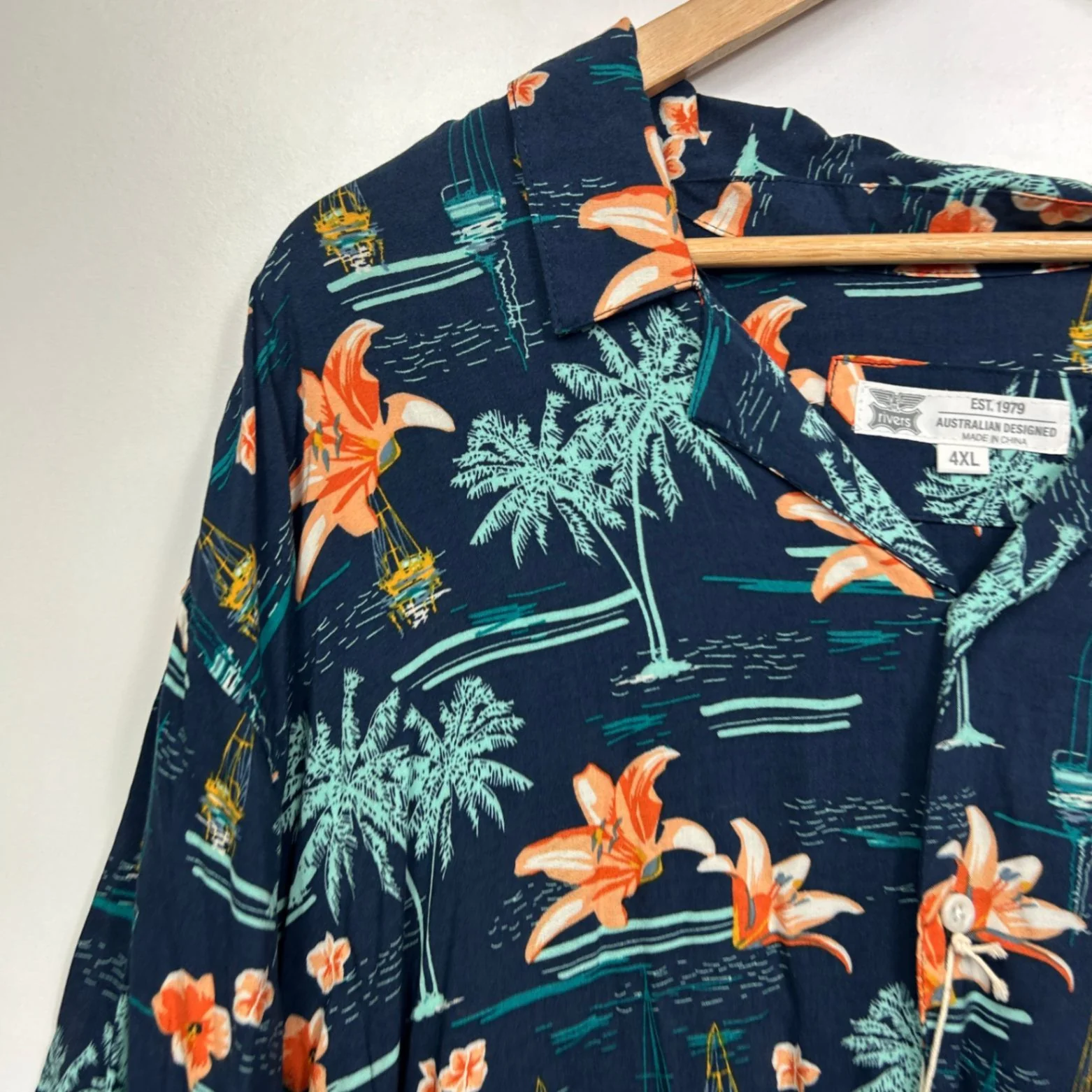 New Rivers Hawaiian Shirt 4XL Navy Blue Viscose Tropical Holiday - Image 3