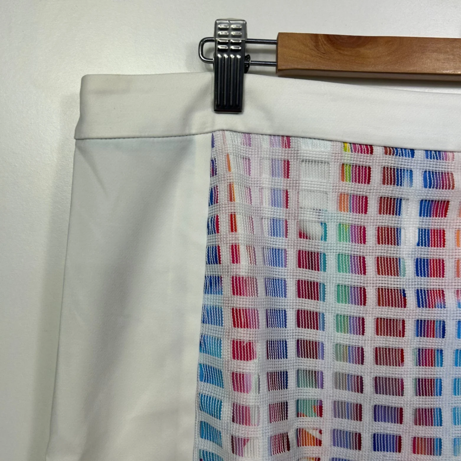 New Table Eight Pencil Skirt Size 16 White Multicoloured Mesh Grid Overlay - Image 3