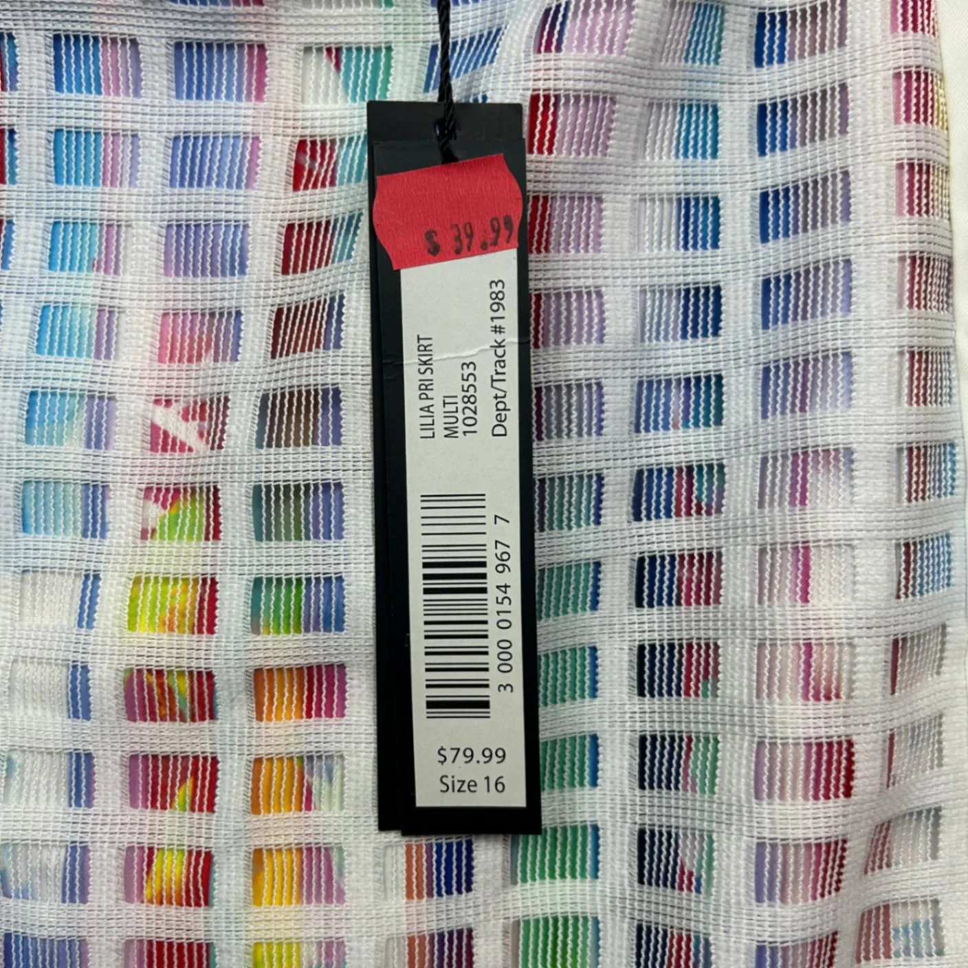 New Table Eight Pencil Skirt Size 16 White Multicoloured Mesh Grid Overlay - Image 6
