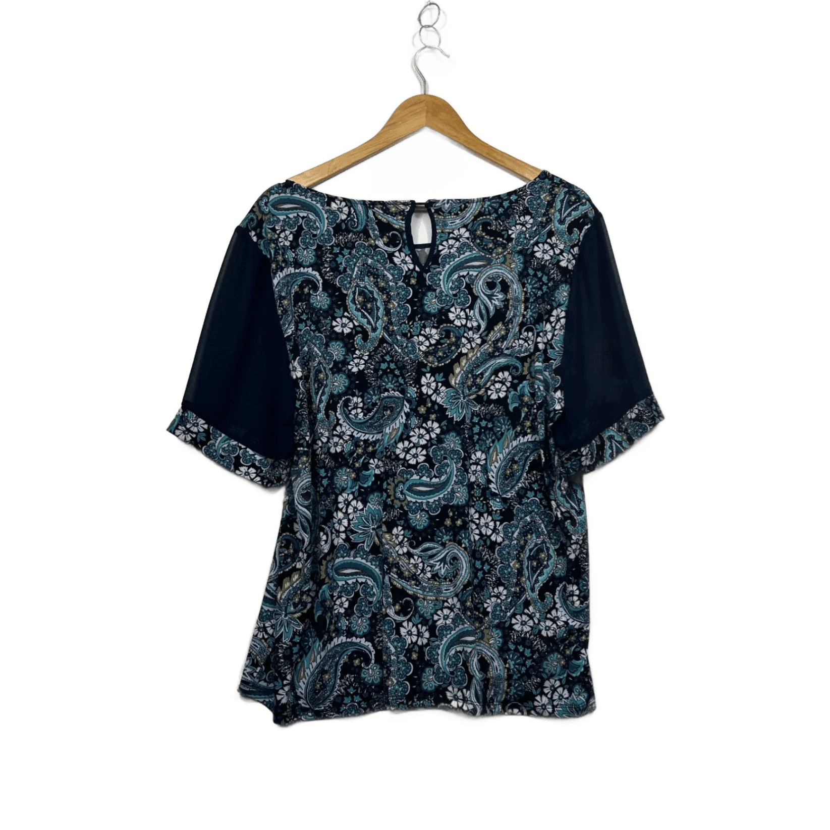Nina Leonard Blue Paisley Print Short Sleeve Round Neck Top Size 16 - Image 2