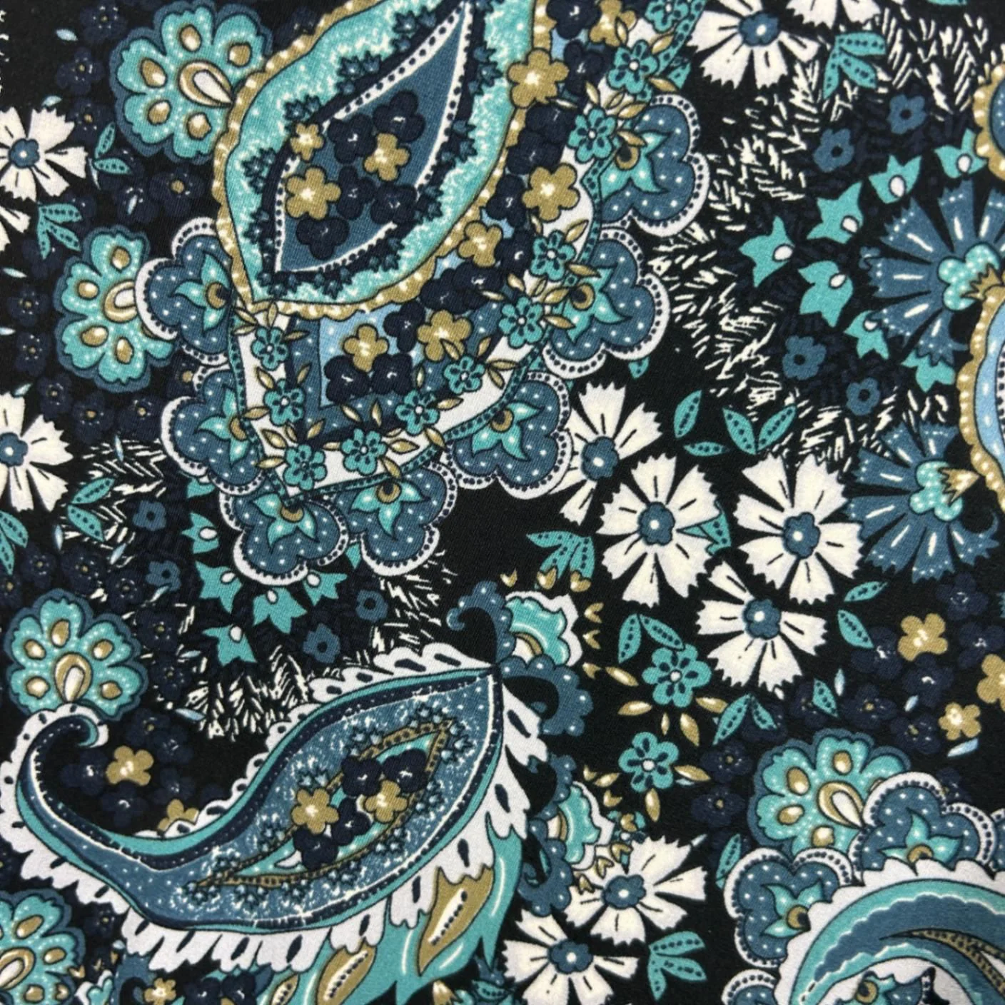 Nina Leonard Blue Paisley Print Short Sleeve Round Neck Top Size 16 - Image 3