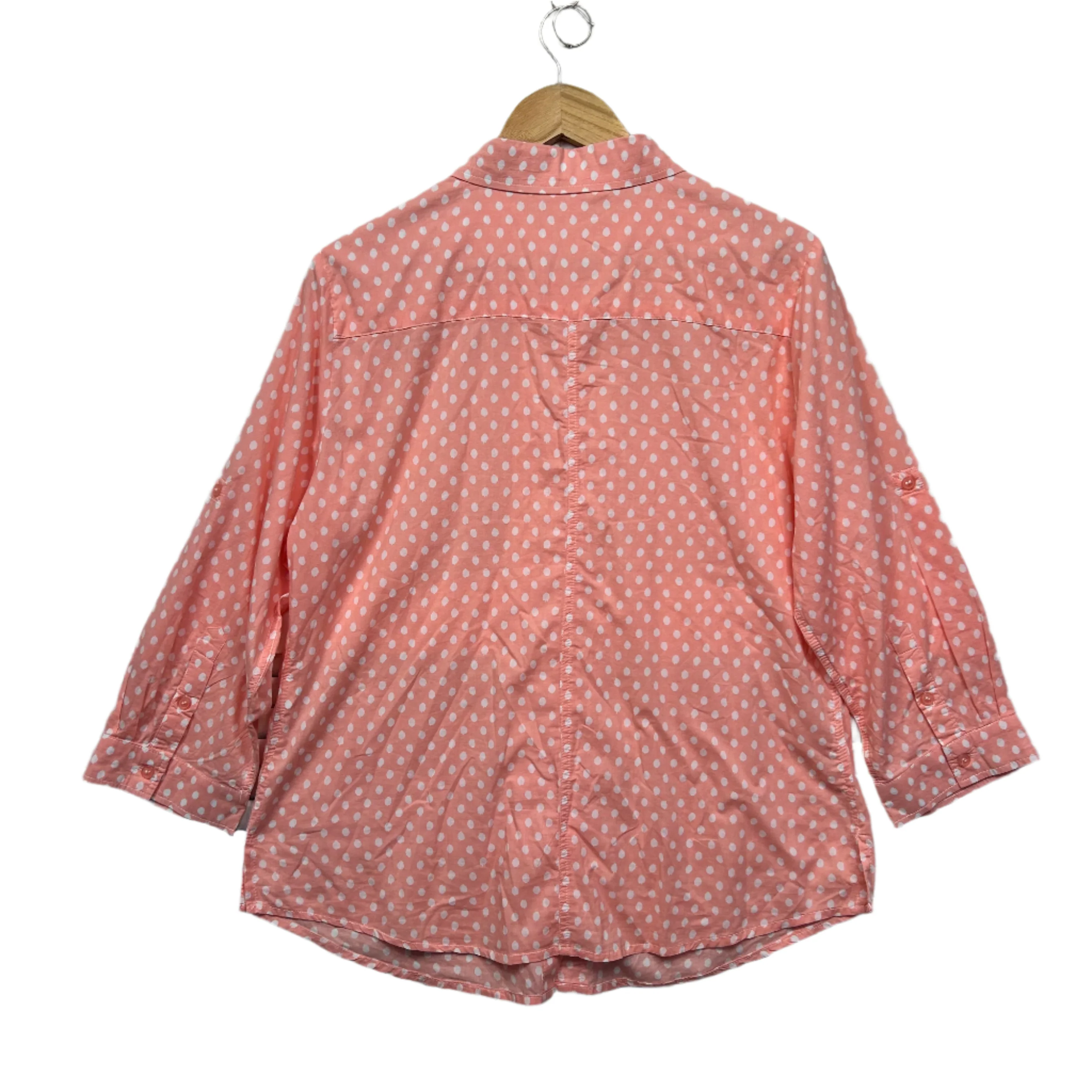 Noni B Top Size 14 Peach Polka Dots Button Up 100% Cotton - Image 2