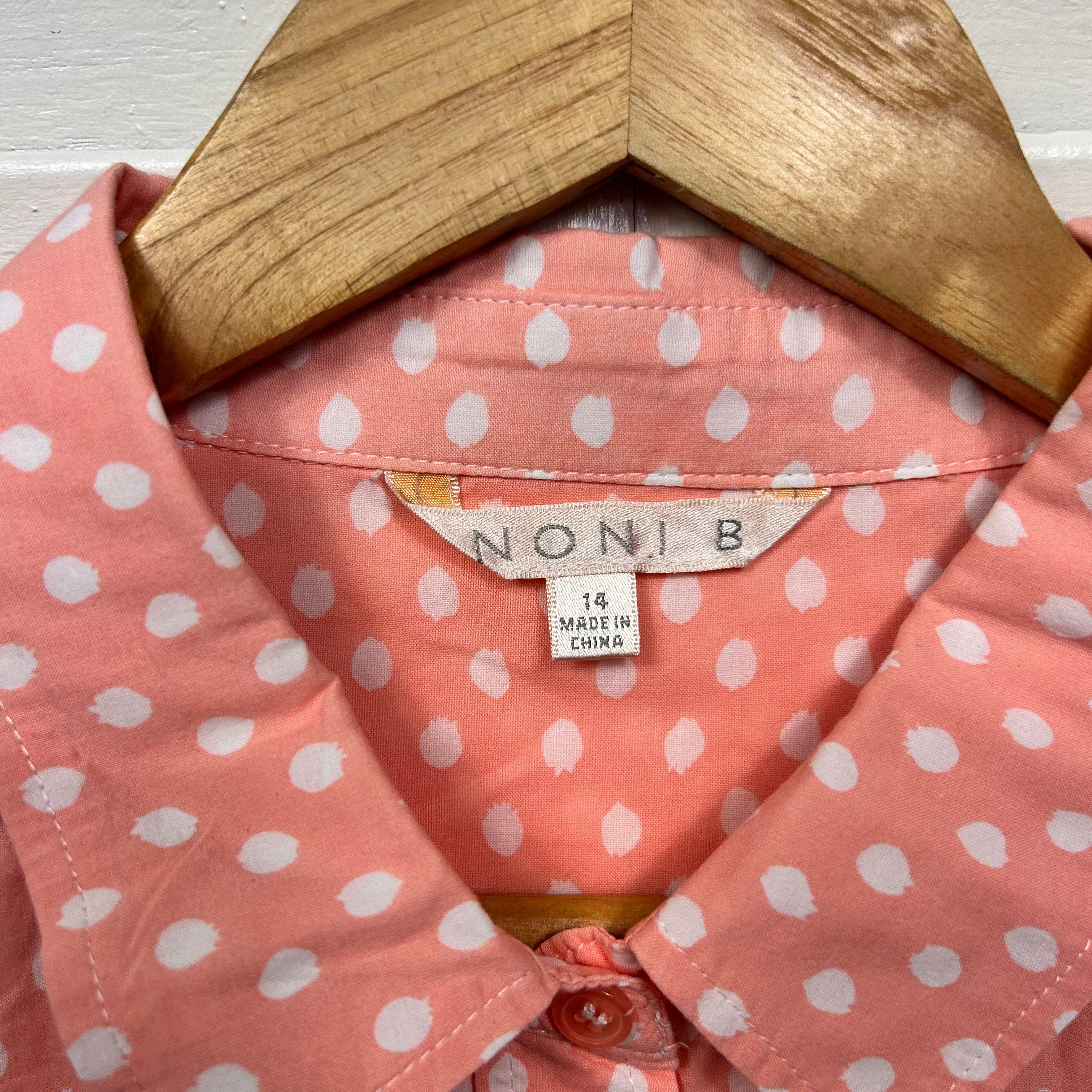 Noni B Top Size 14 Peach Polka Dots Button Up 100% Cotton - Image 4